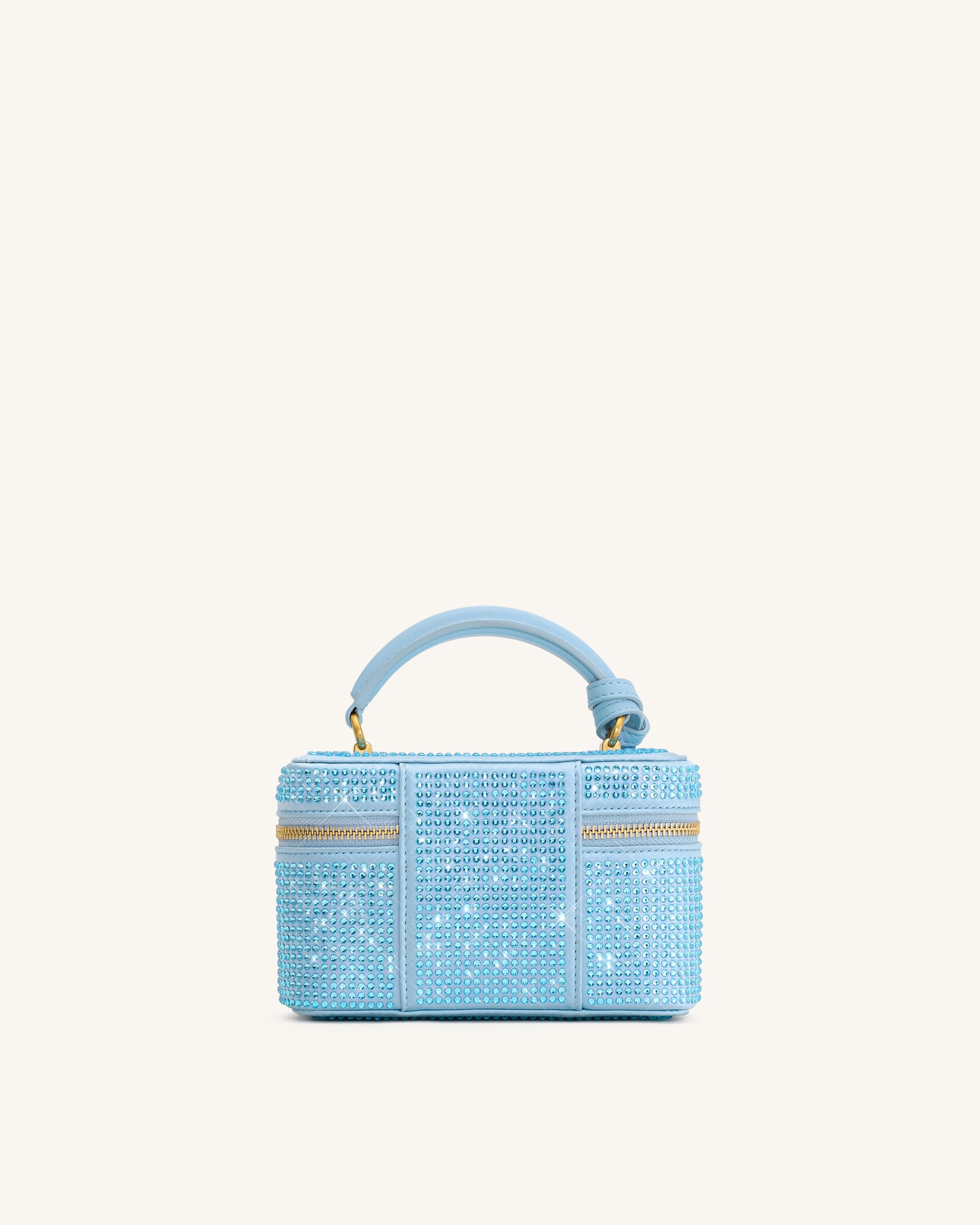Cleo Artificial Crystal Box Shape Top Handle Bag - Blue