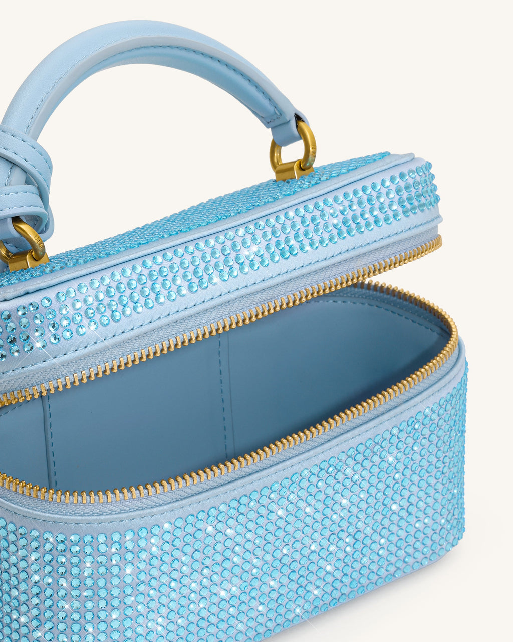 Cleo Artificial Crystal Box Shape Top Handle Bag - Blue
