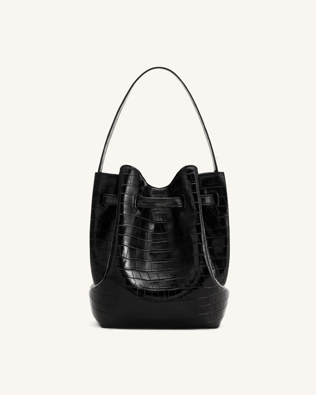 Clara Lock Accent Bucket Shoulder Bag - Black Croc