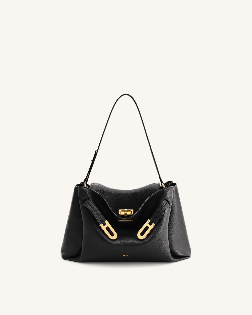 Rhea Pebbled Double Buckle Shoulder Bag - Black