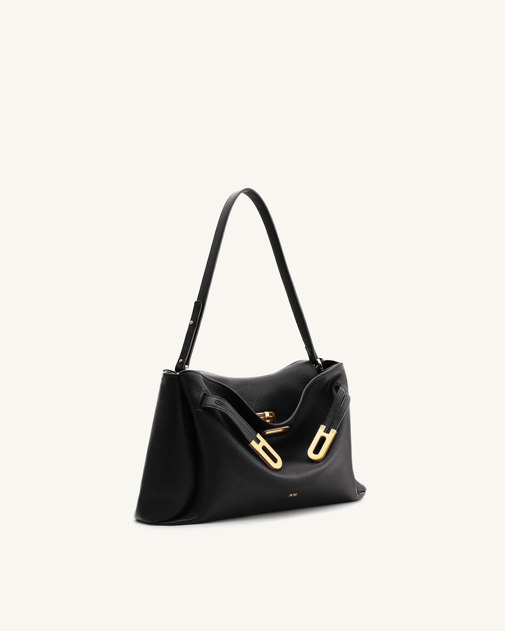 Rhea Pebbled Double Buckle Shoulder Bag - Black