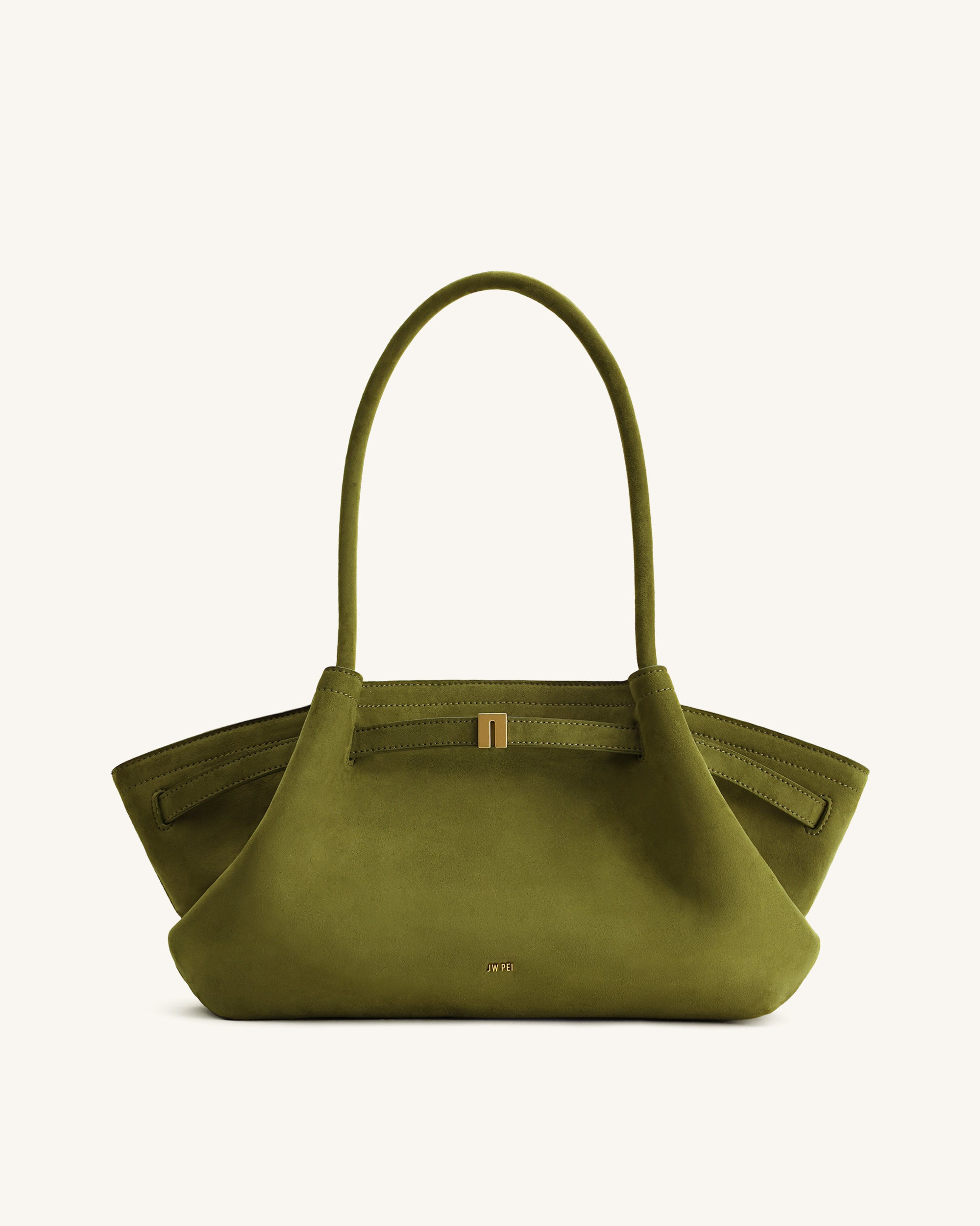 Hana Wide Faux Suede Tote Bag - Olive Green