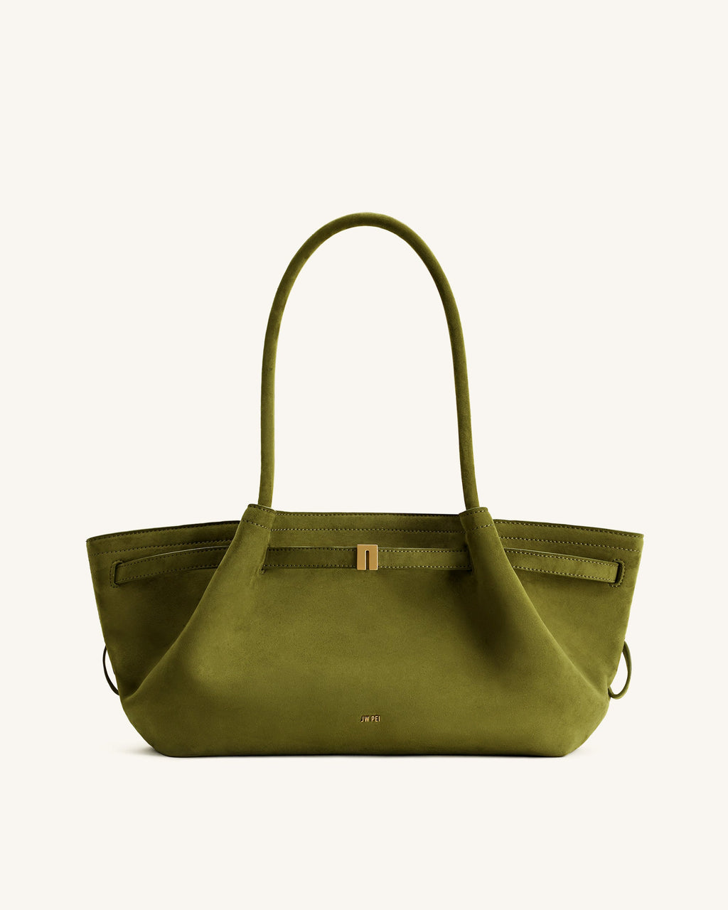 Hana Wide Faux Suede Tote Bag - Olive Green