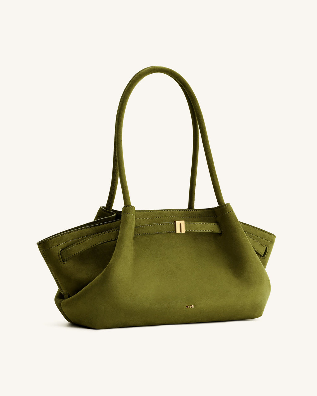 Hana Wide Faux Suede Tote Bag - Olive Green