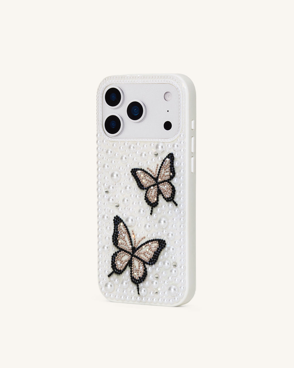 Butterfly Pearl Embellished Phone Case - White