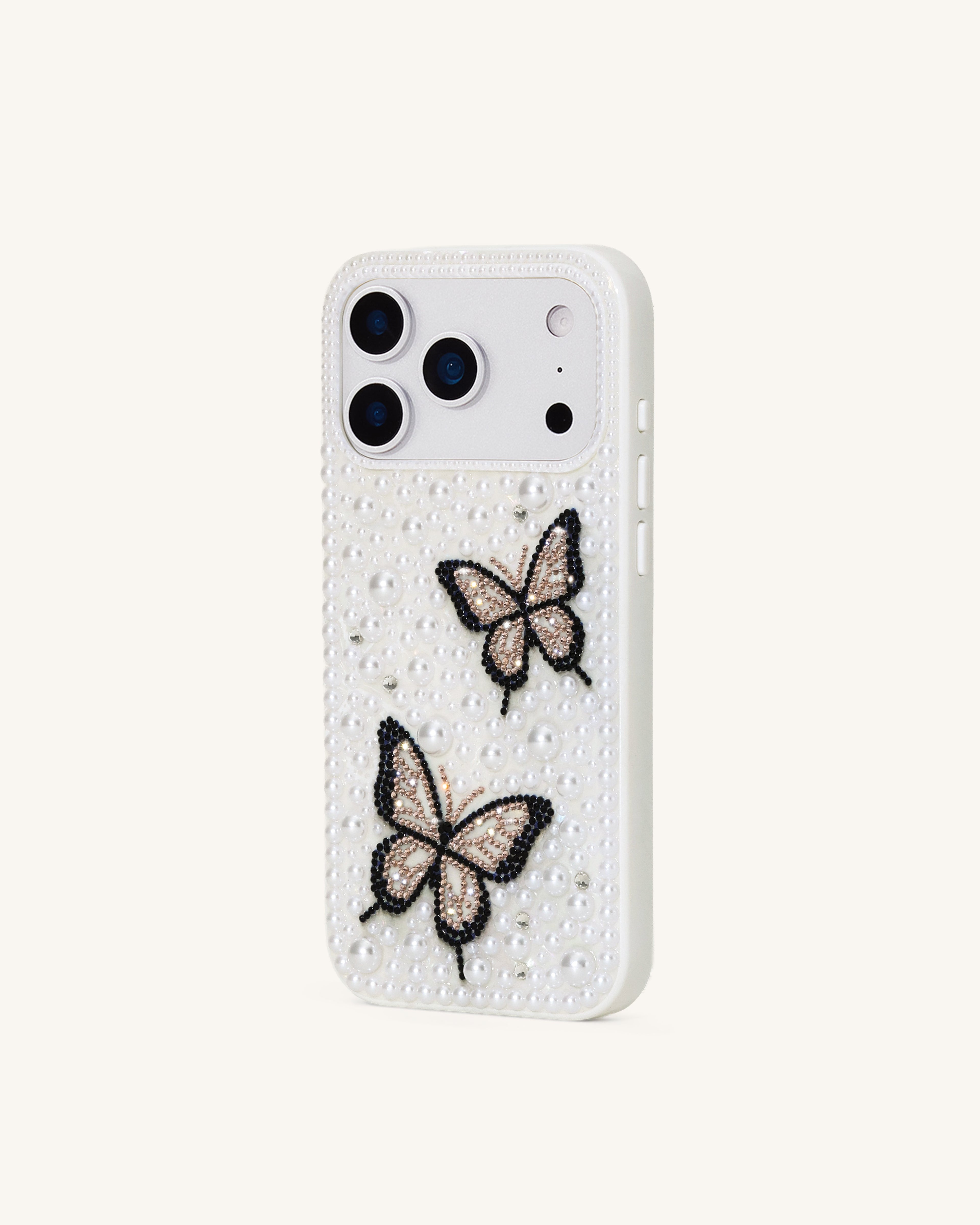Butterfly Pearl Embellished Phone Case - White