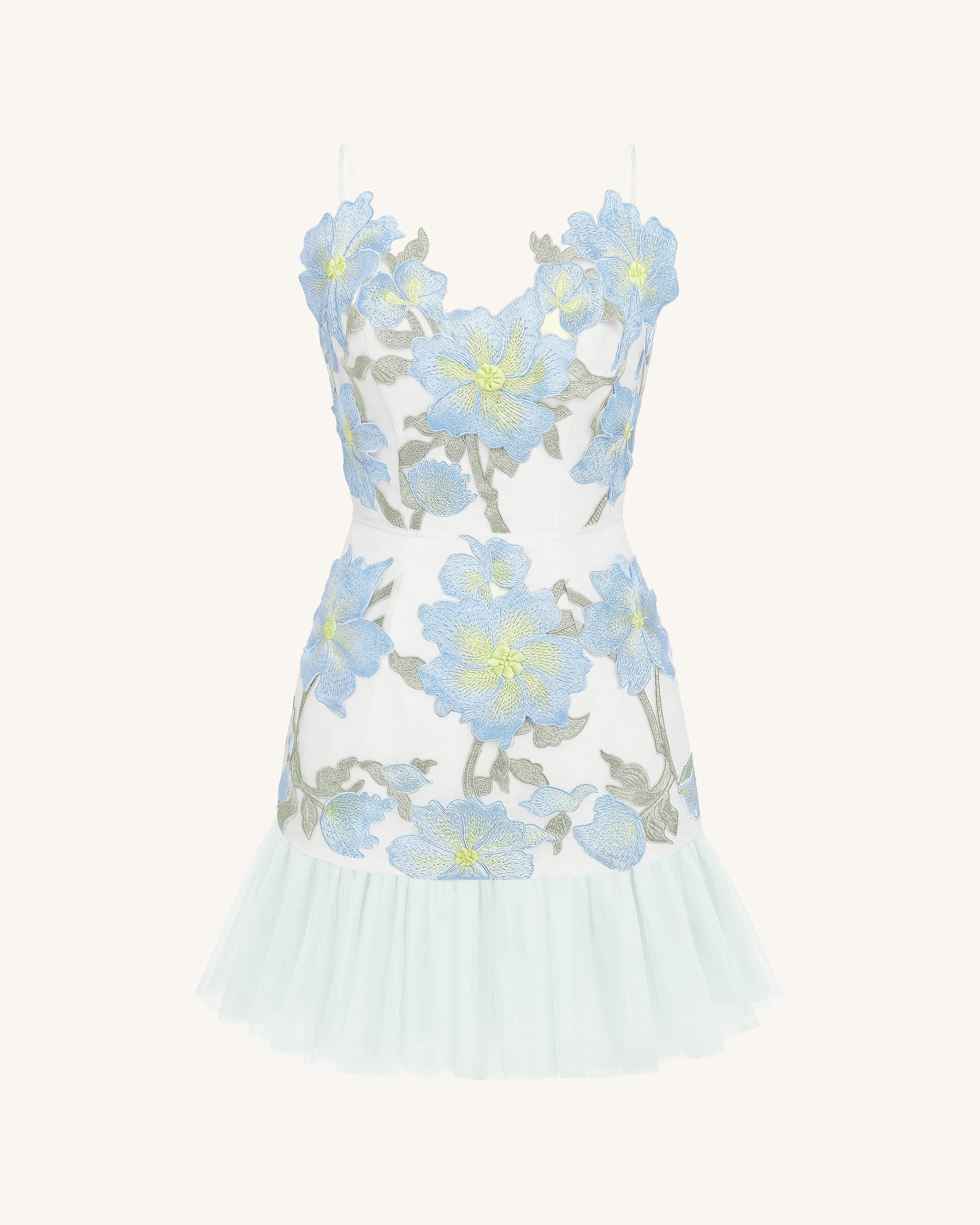 Floral Sling Mini Dress - Baby Blue