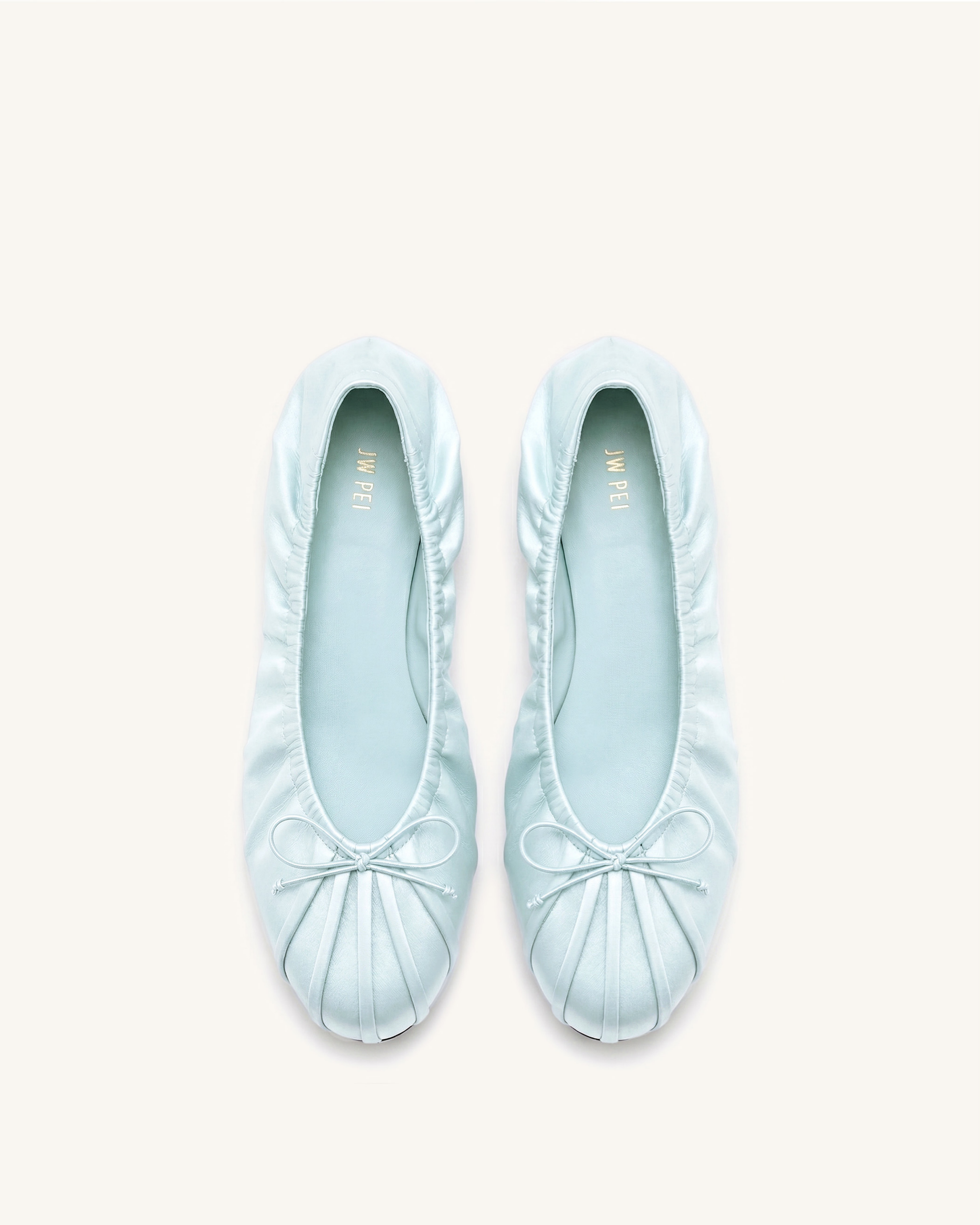 Solenne Ruched Drawstring Satin Ballet Flats - Blue