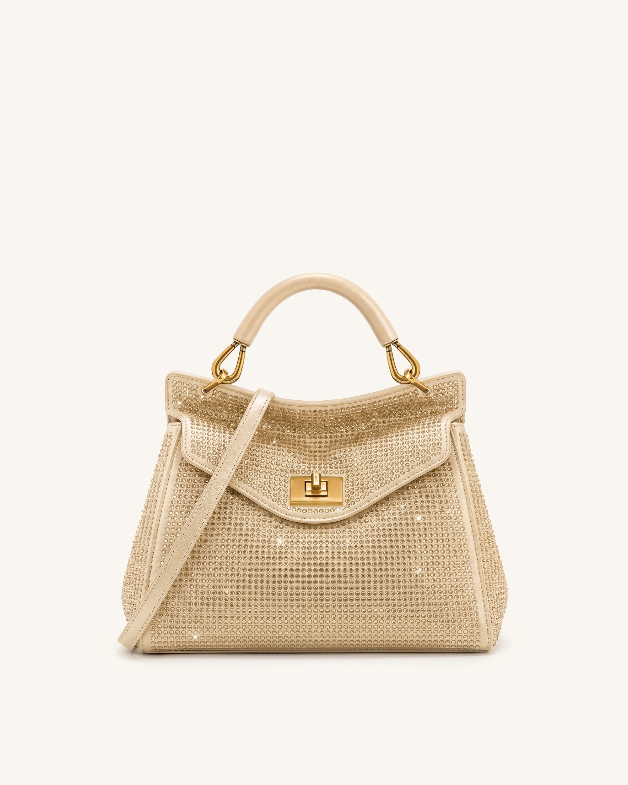 Lucia Classic Artificial Crystal Top Handle Bag - Champagne