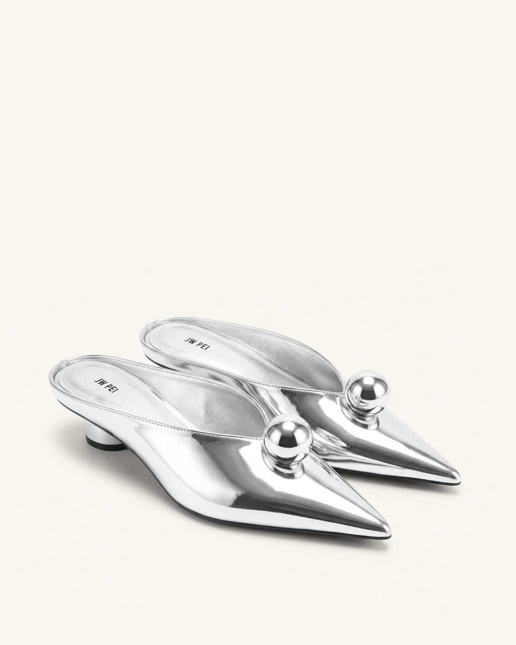 Helena Gold Sphere Pointed Toe Mules - Silver