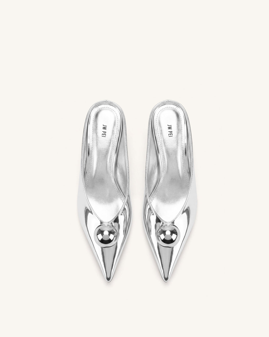 Helena Gold Sphere Pointed Toe Mules - Silver