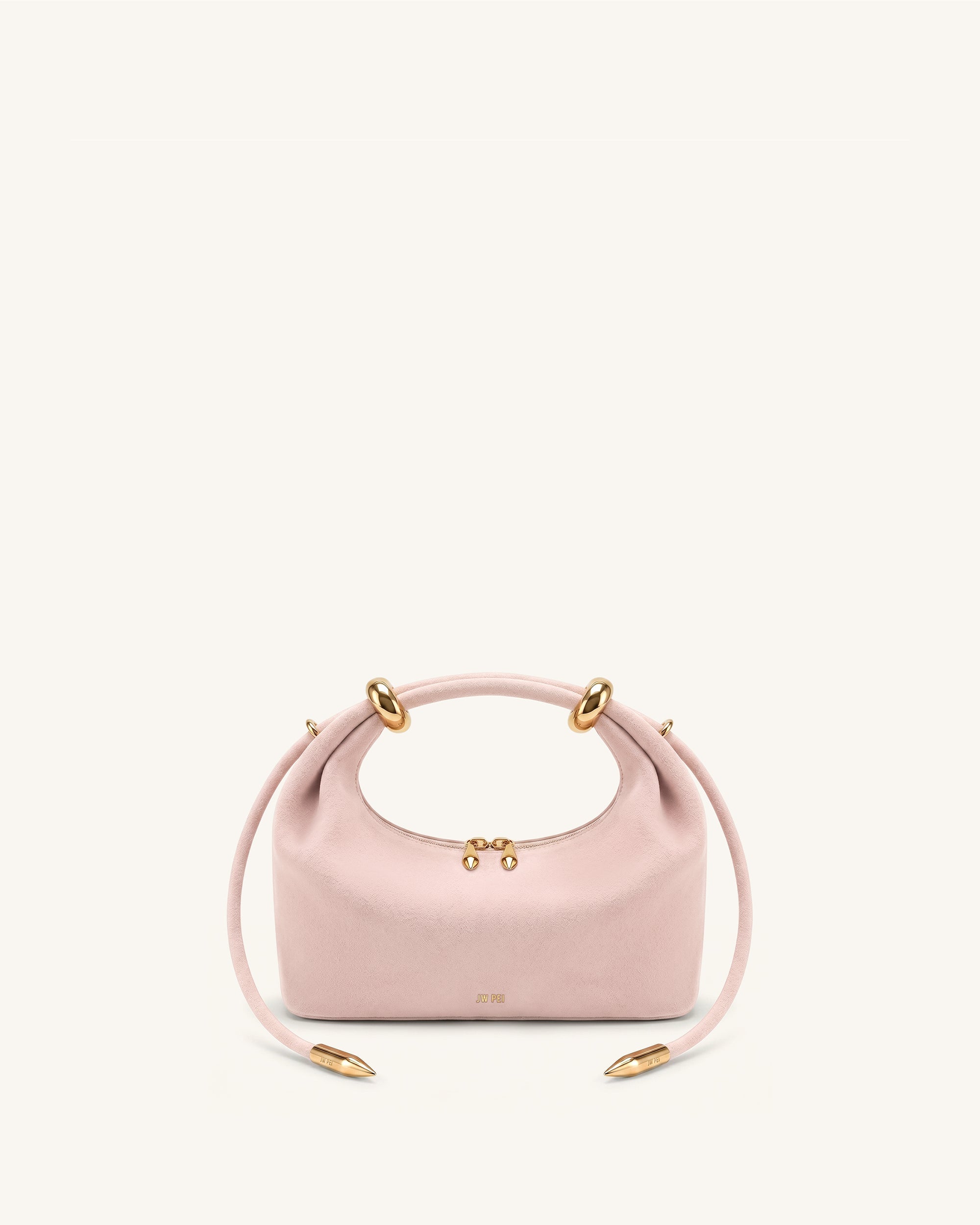 Ellie Faux Suede Metal Ring Embellished Top Handle Bag - Pink