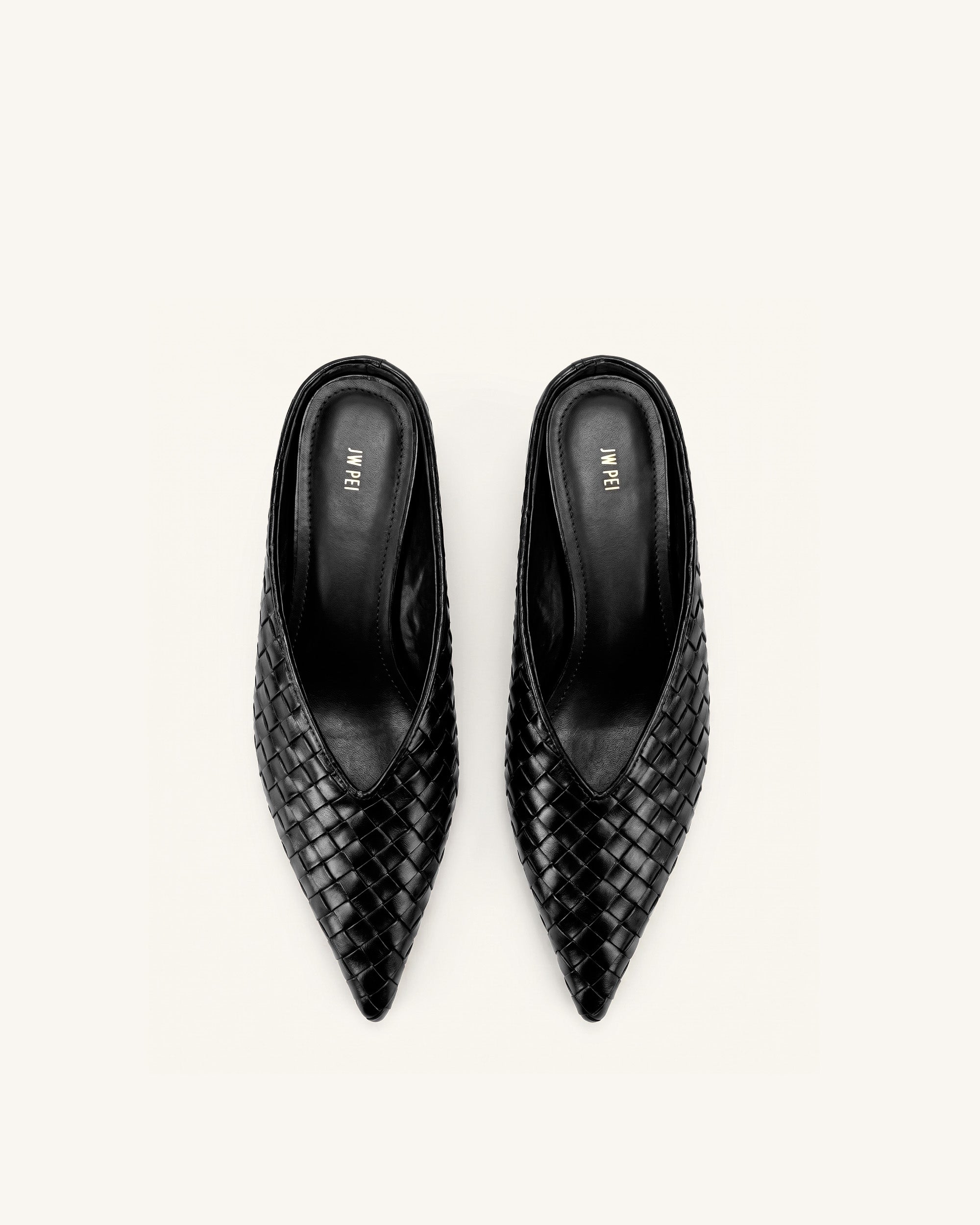 Helena Woven Textured Pointed Toe Mules - Black