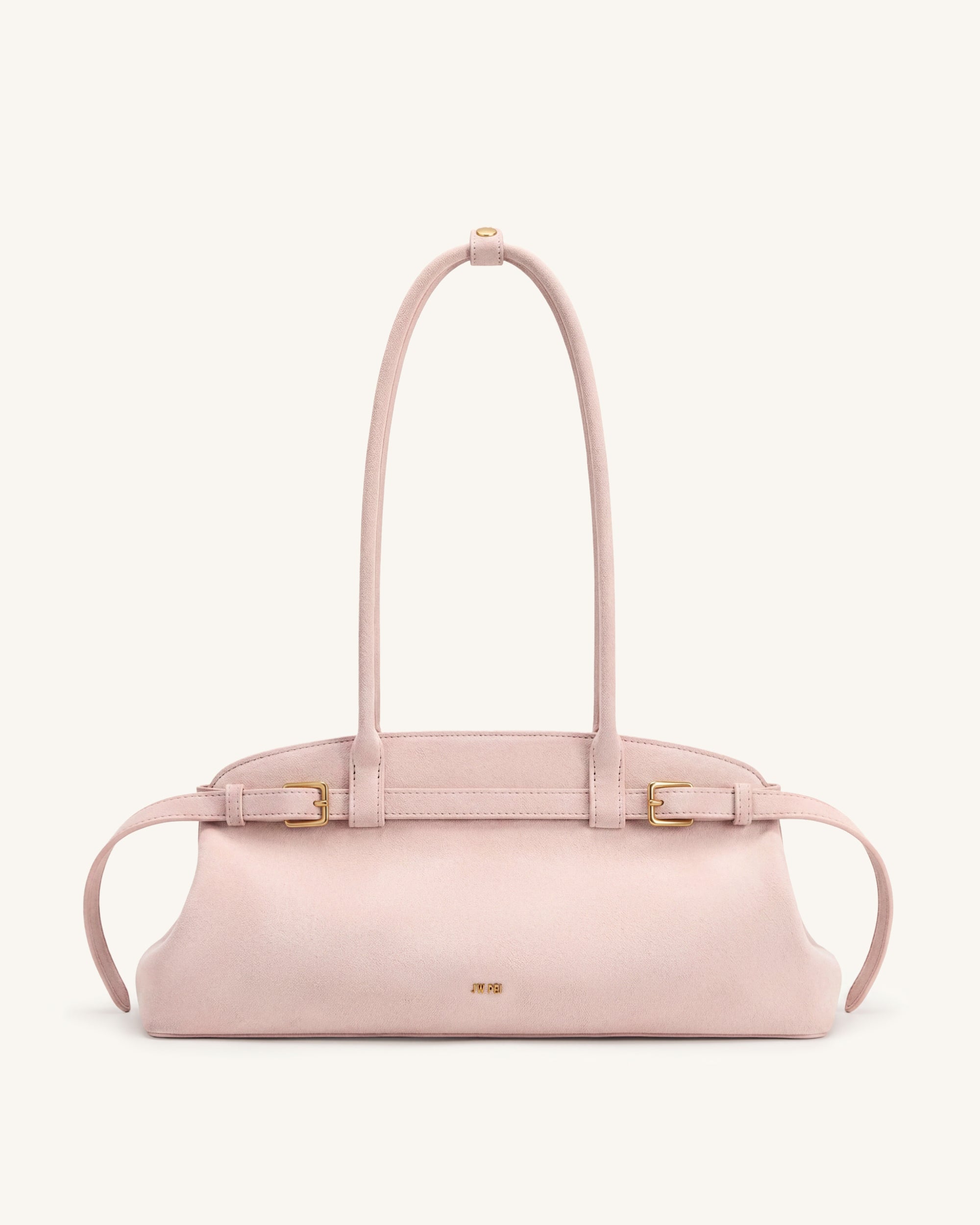 Arden Faux Suede Belt Detail East-West Shoulder Bag - Pink
