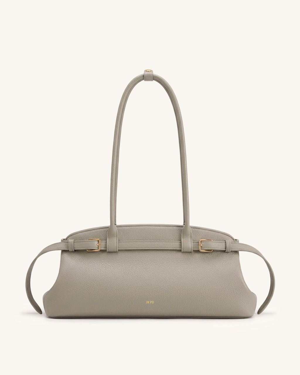Arden Pebbled Belt Detail East-West Shoulder Bag - Taupe