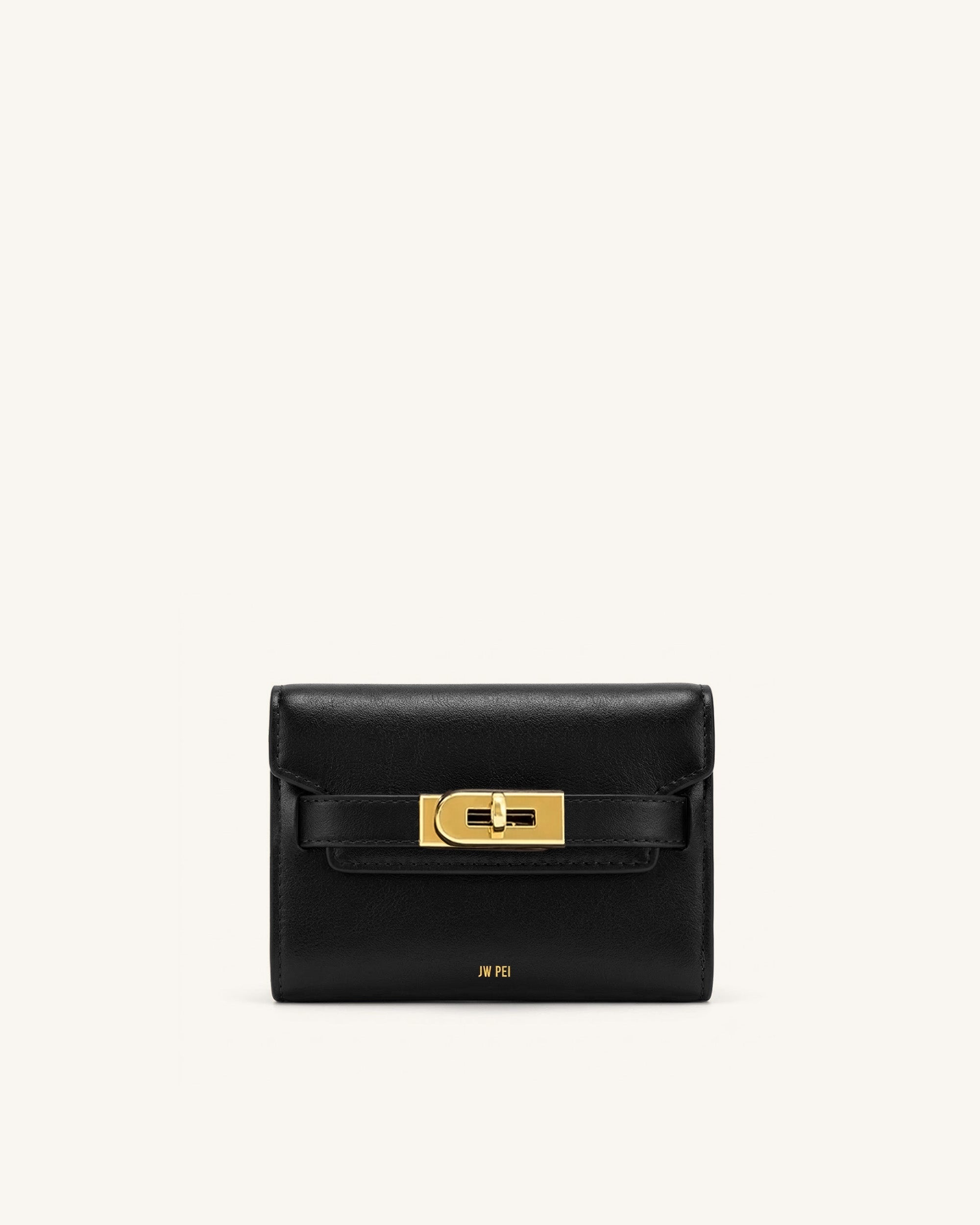 Yara Turn-Lock Flap Compact Wallet - Black