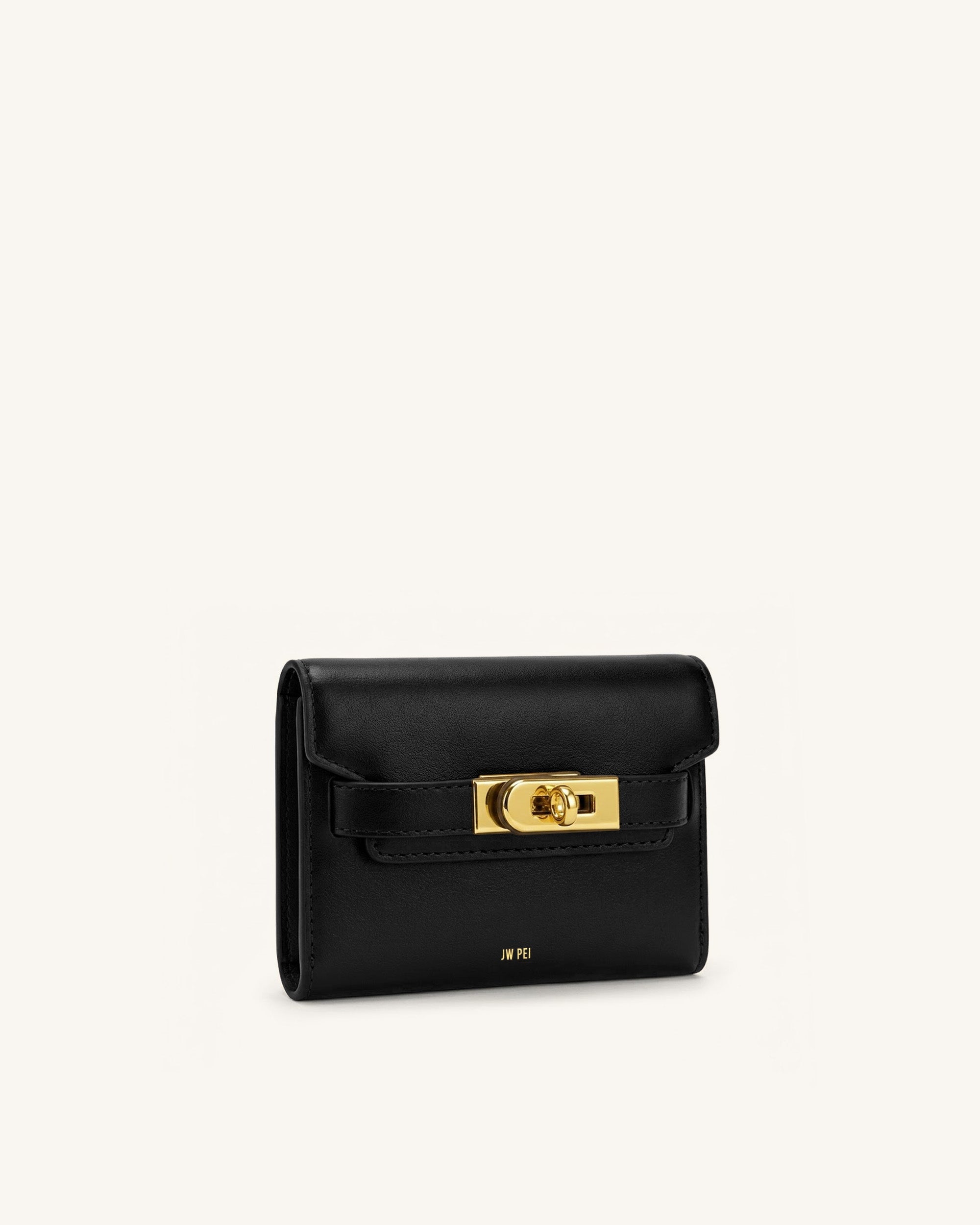 Yara Turn-Lock Flap Compact Wallet - Black