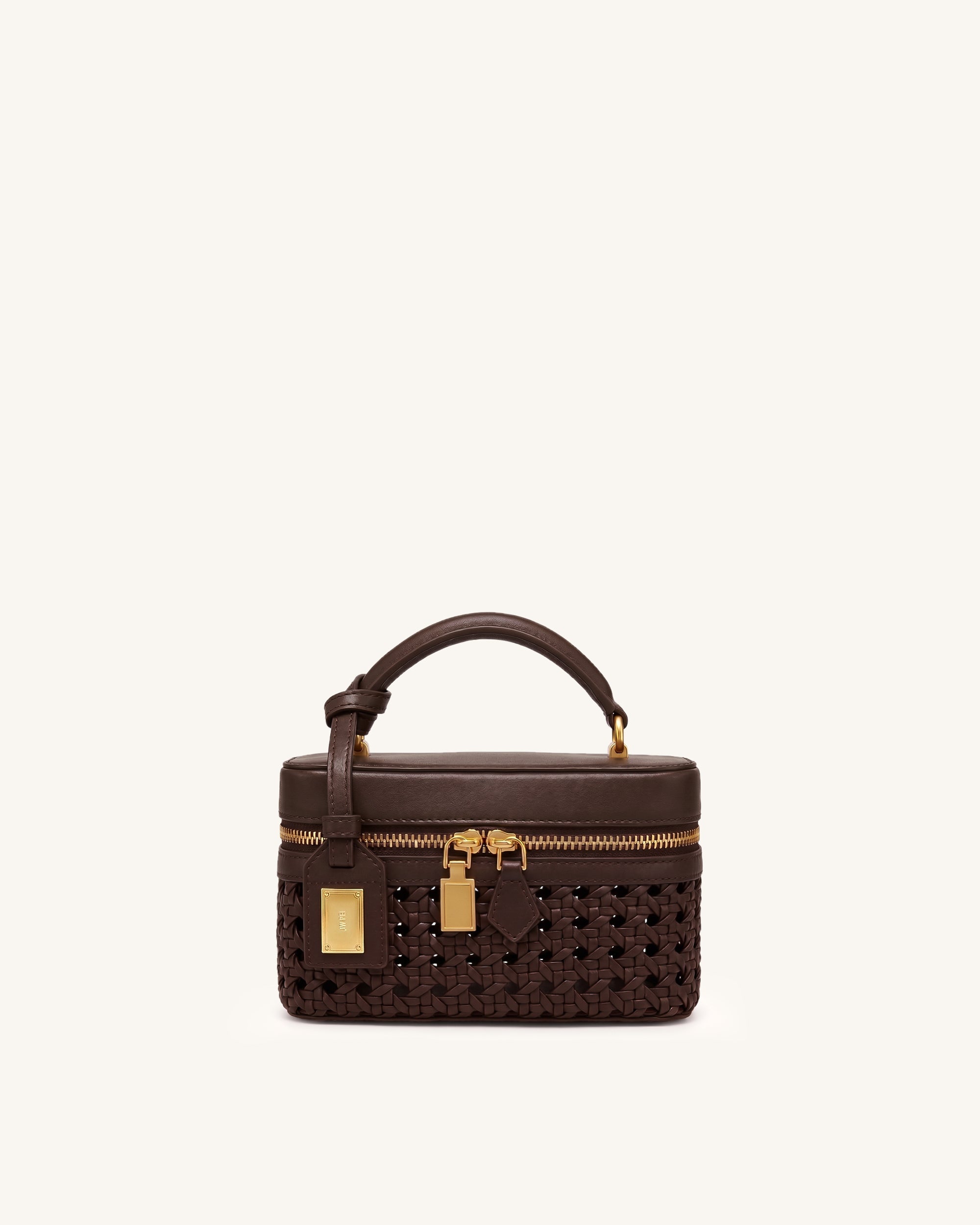 Cleo Woven Box Shape Top Handle Bag - Deep Brown