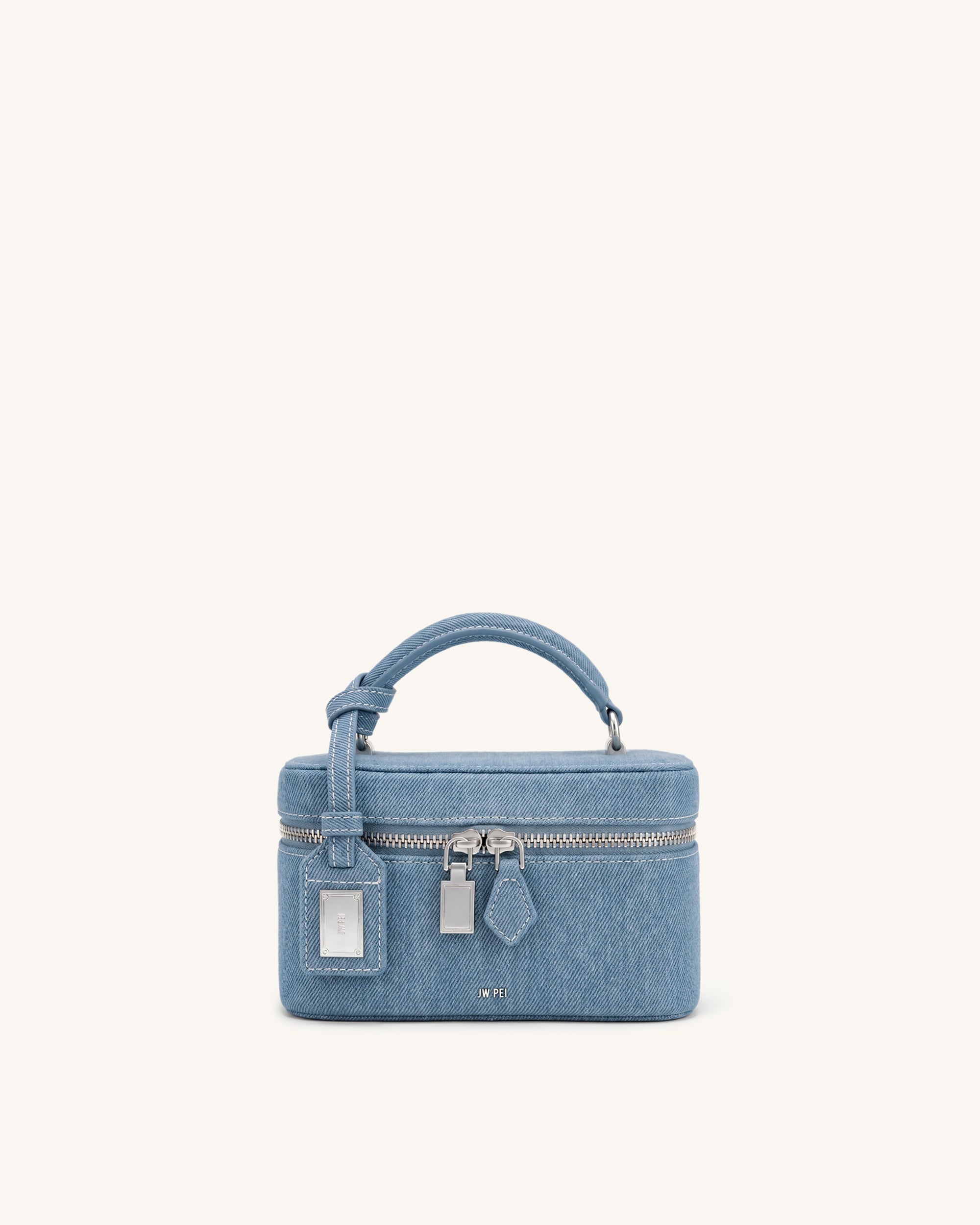 Cleo Box Shape Top Handle Bag - Light Blue Denim