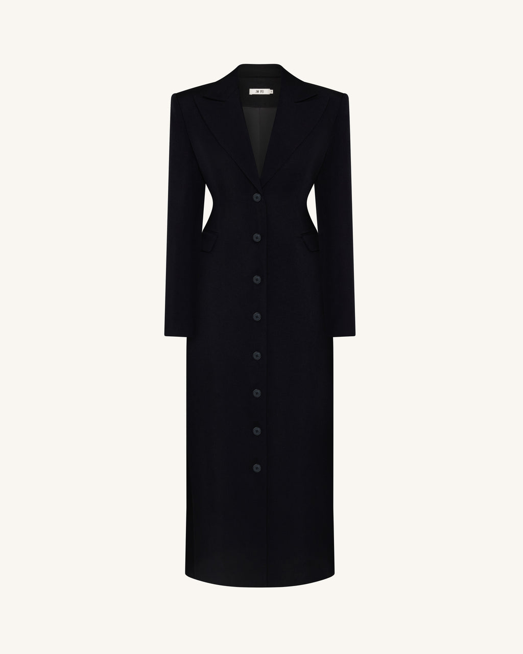 Structured Shoulder Fitted Lapel Maxi Coat - Black