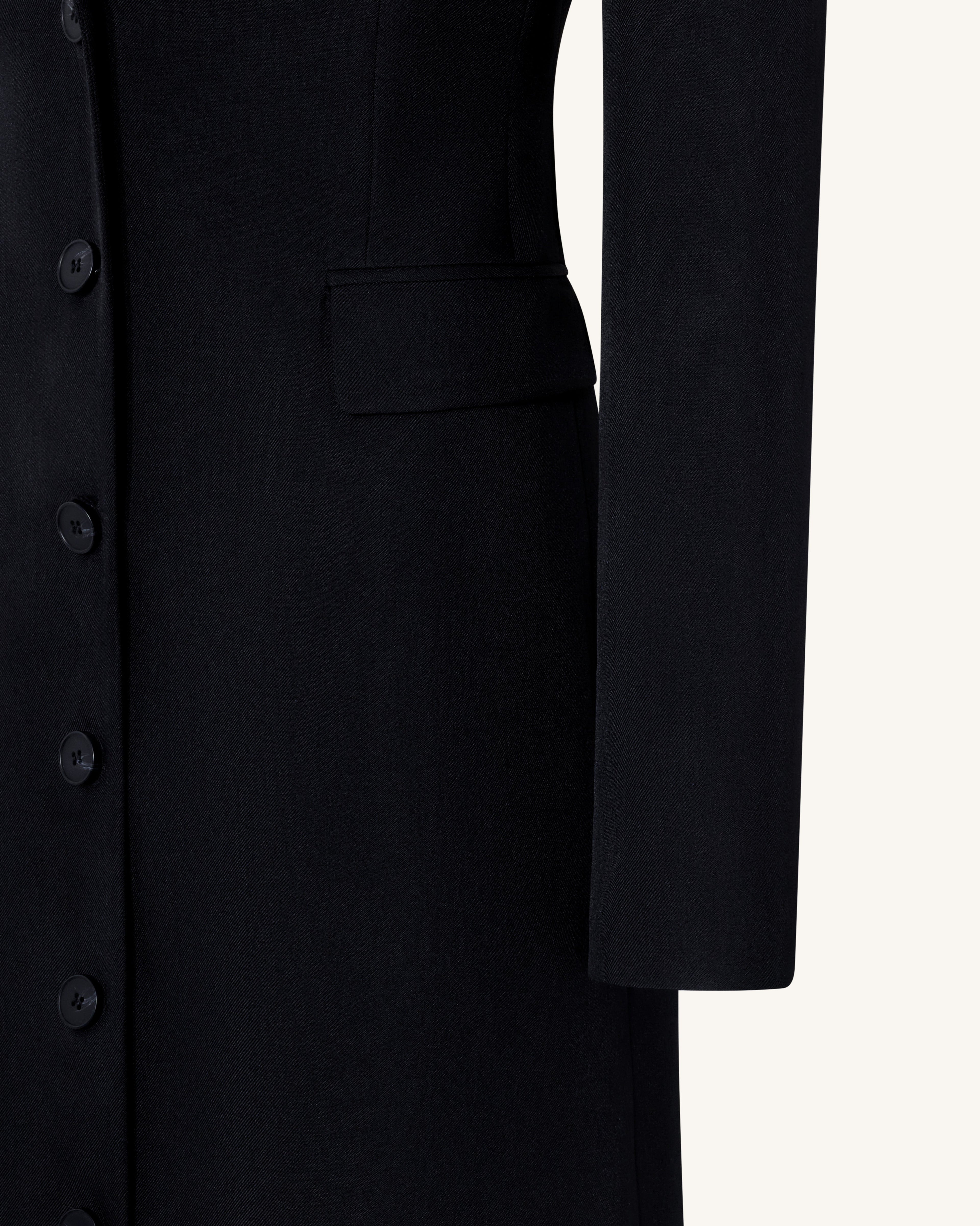 Structured Shoulder Fitted Lapel Maxi Coat - Black