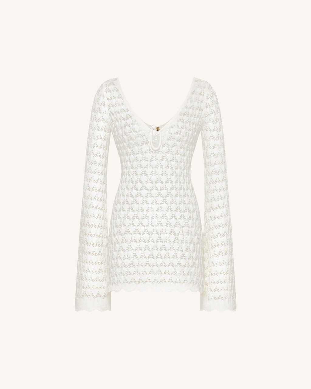Pointelle Knit Keyhole Mini Dress - White
