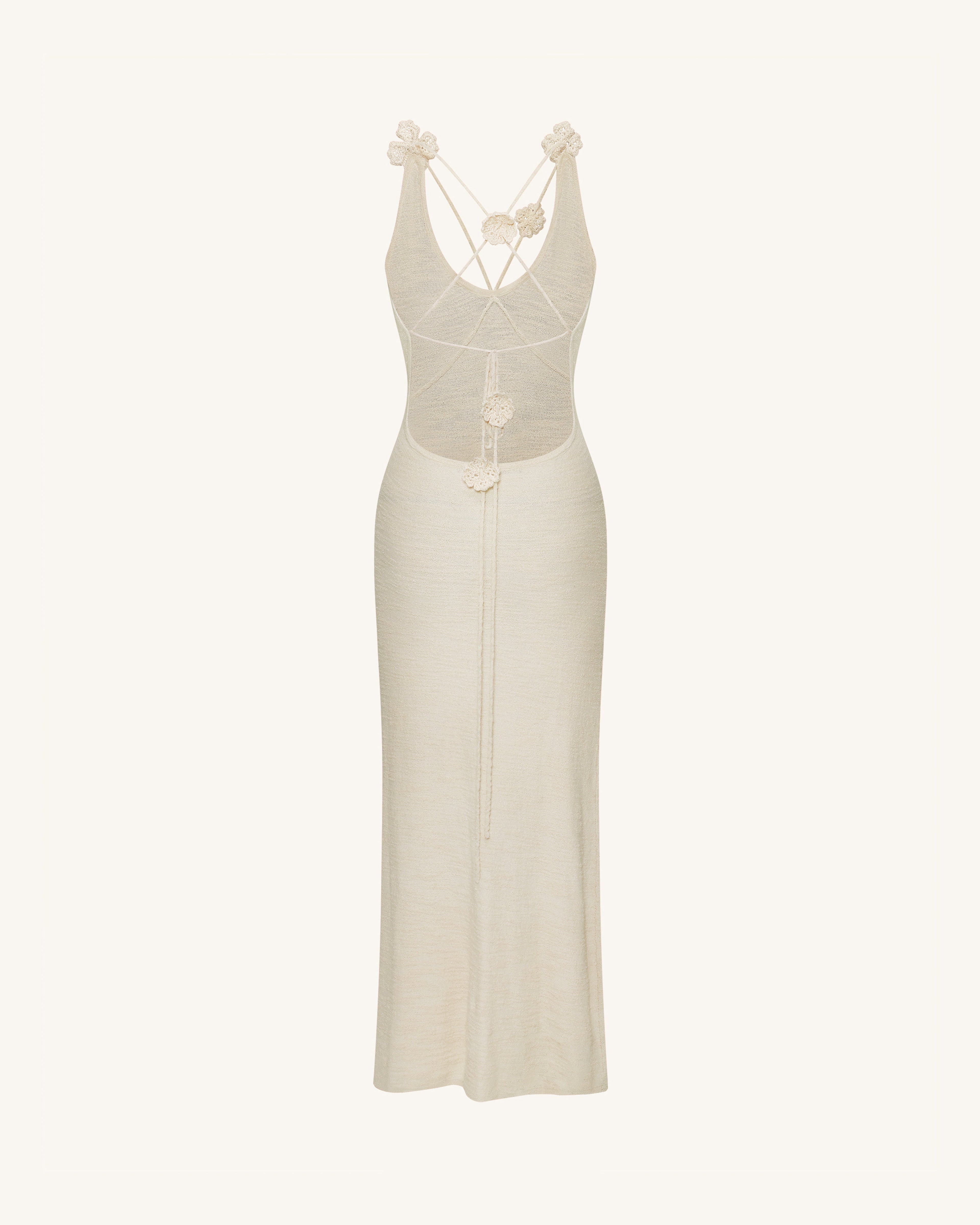 Textured Knit Halter Maxi Dress - Cream