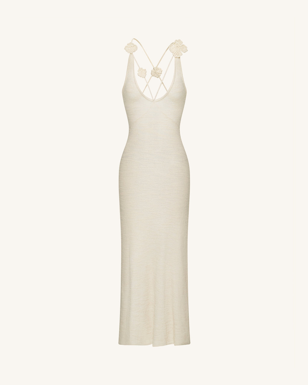 Textured Knit Halter Maxi Dress - Cream