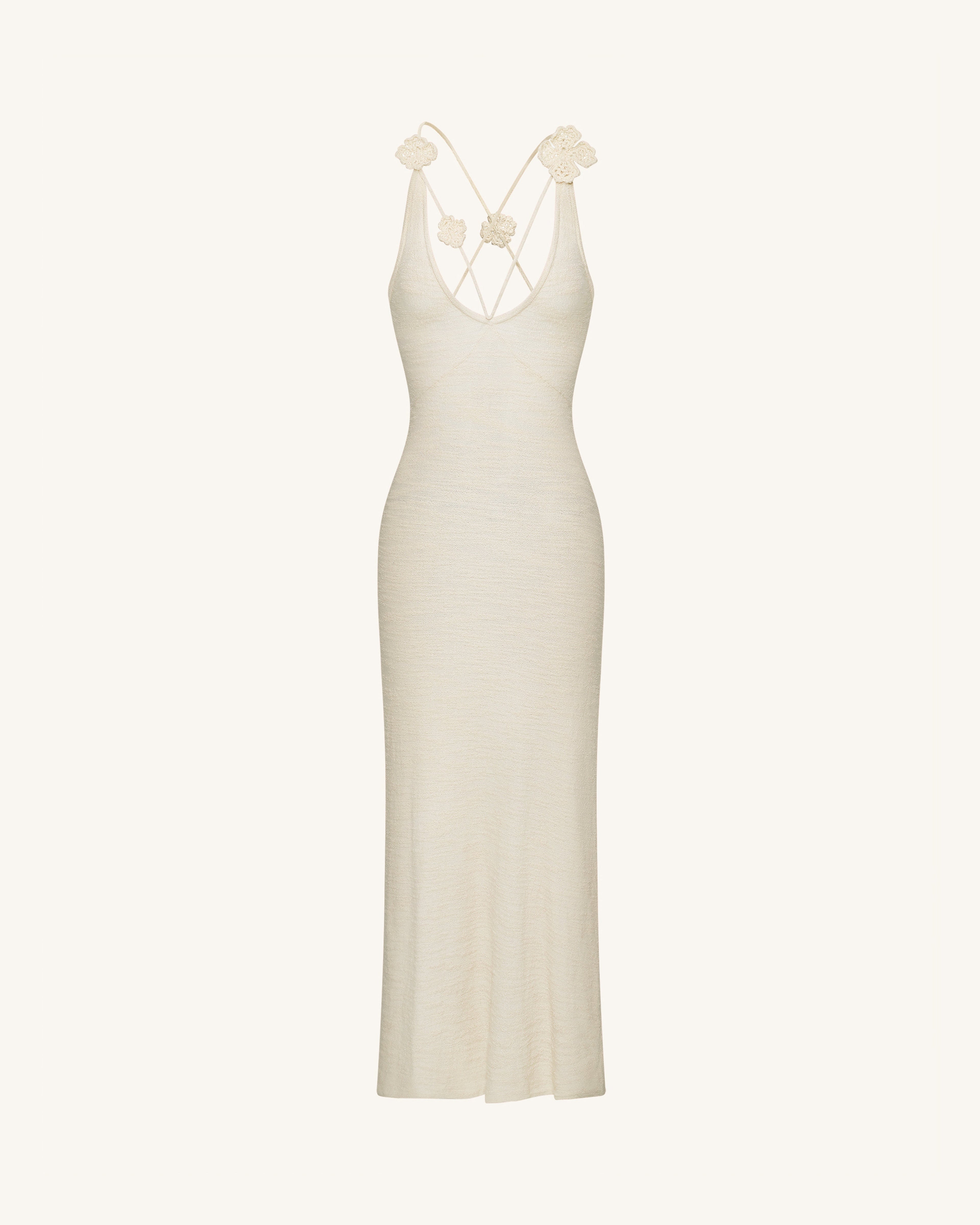 Textured Knit Halter Maxi Dress - Cream