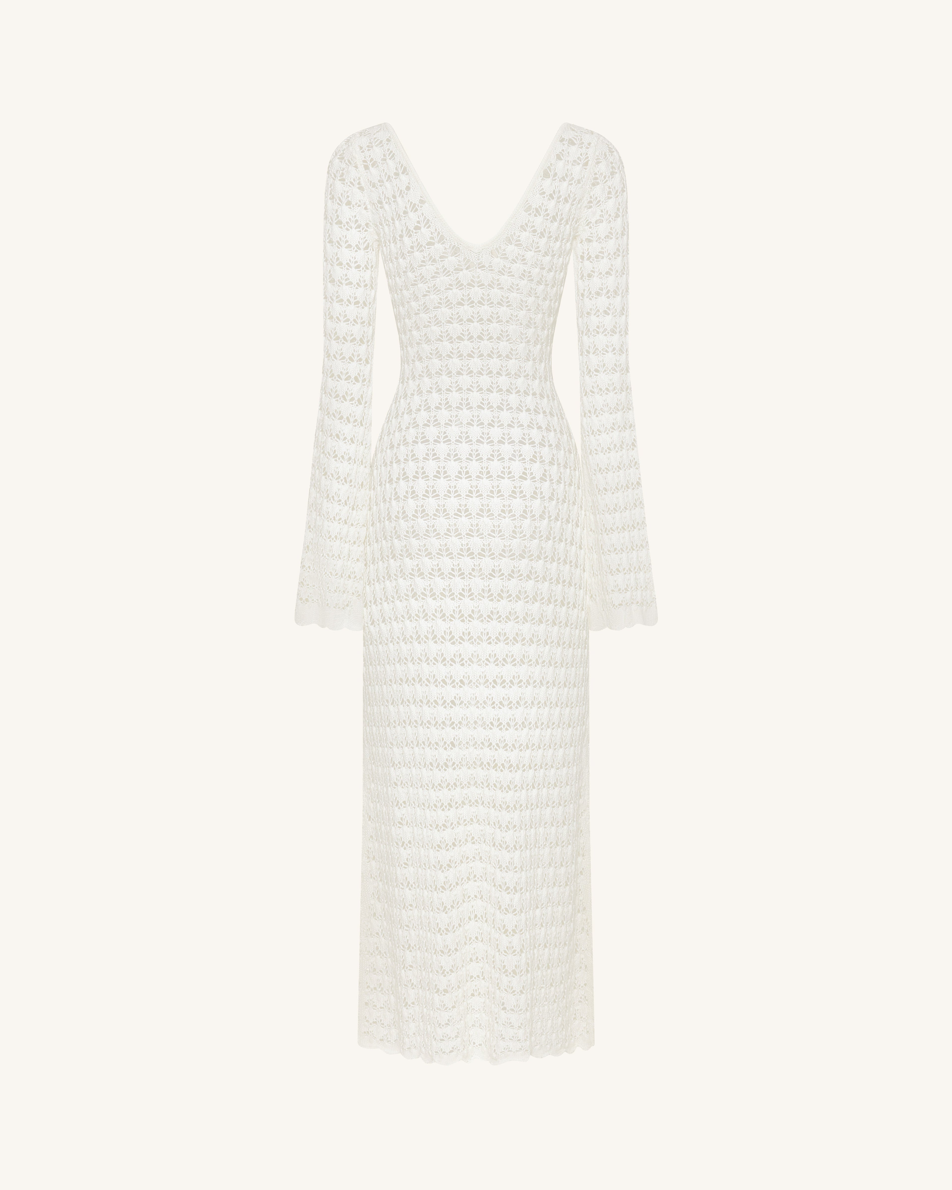 Pointelle Knit Keyhole Maxi Dress - White