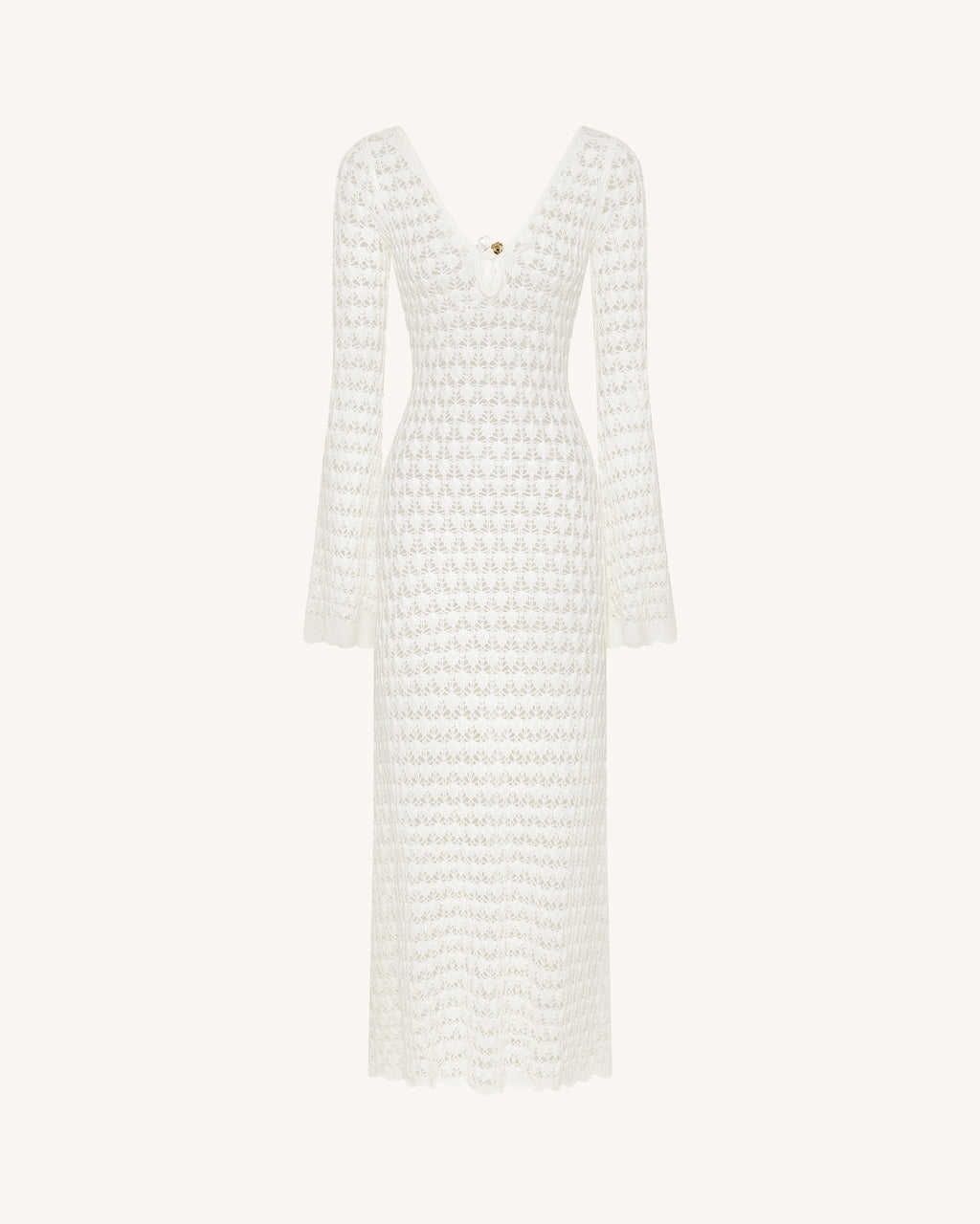Pointelle Knit Keyhole Maxi Dress - White