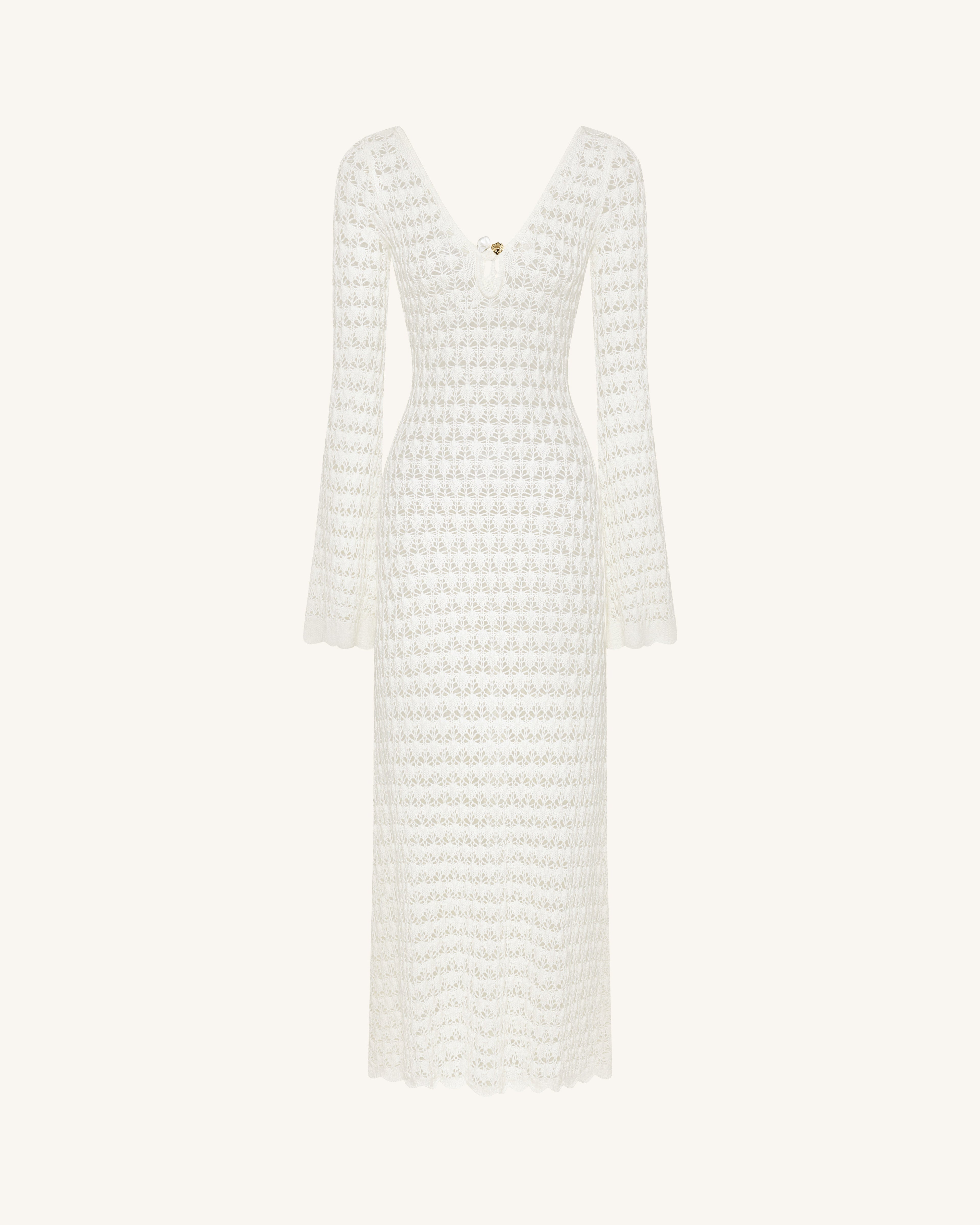 Pointelle Knit Keyhole Maxi Dress - White