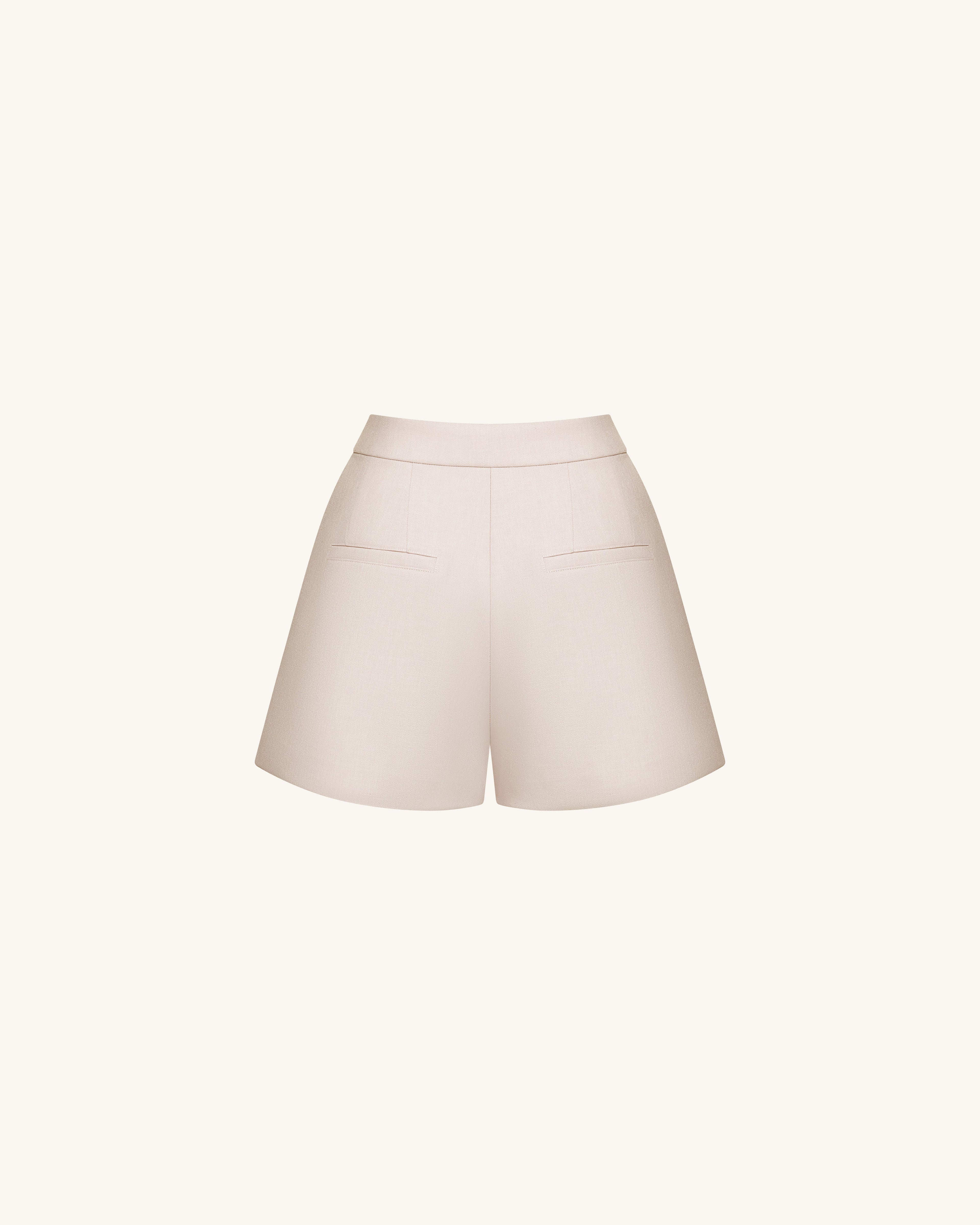 Woven Cotton Tailored Shorts - Beige