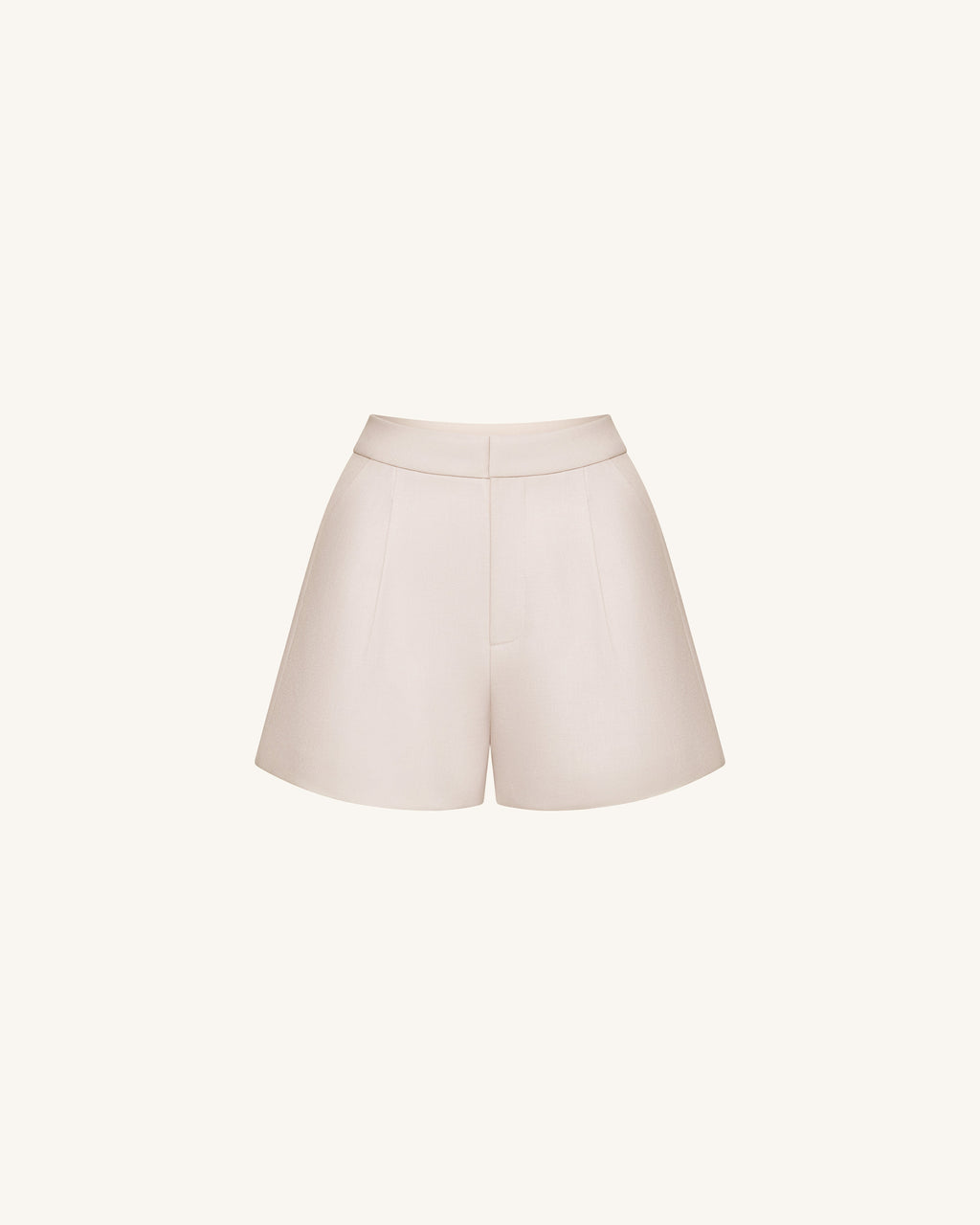 Woven Cotton Tailored Shorts - Beige