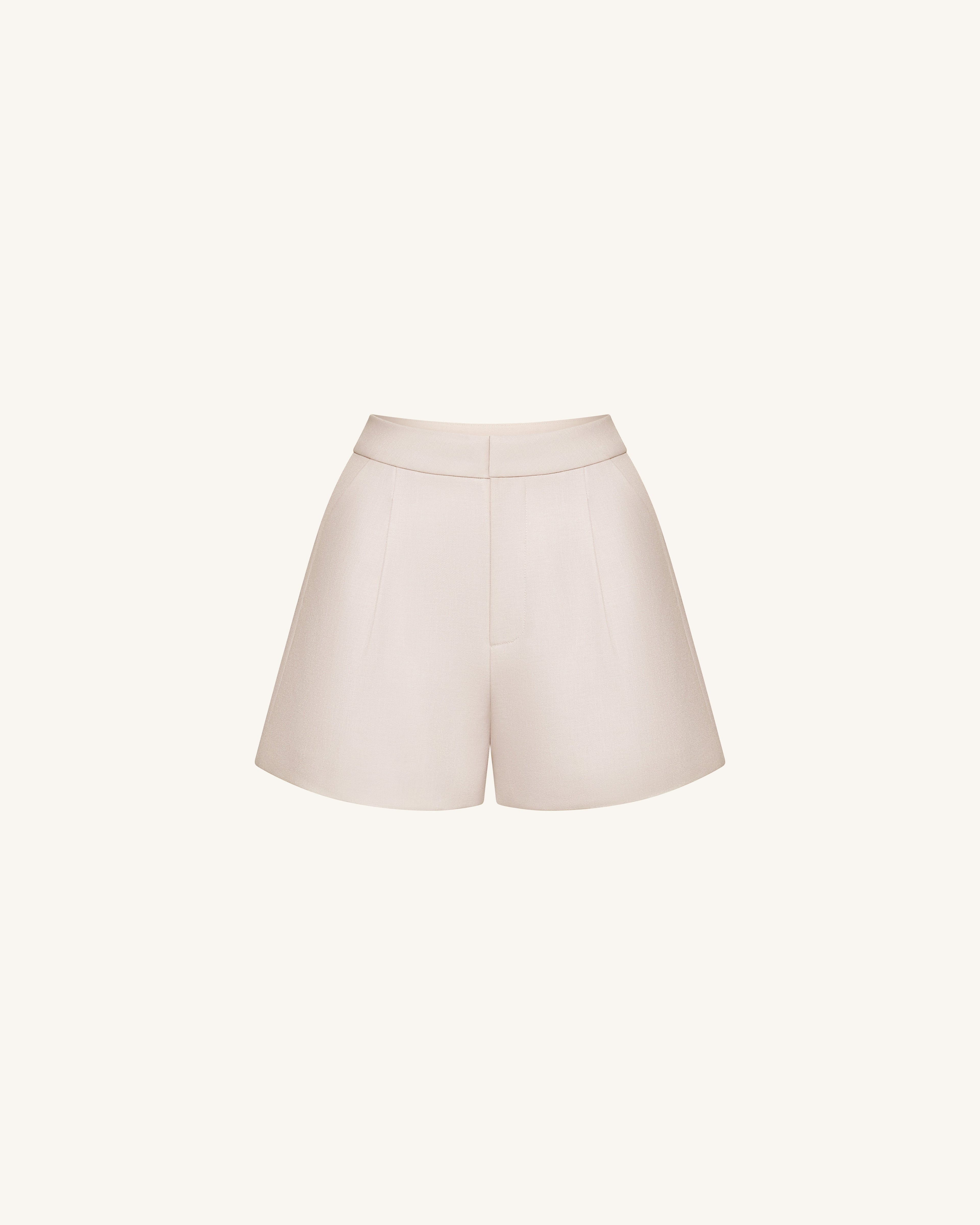 Woven Cotton Tailored Shorts - Beige