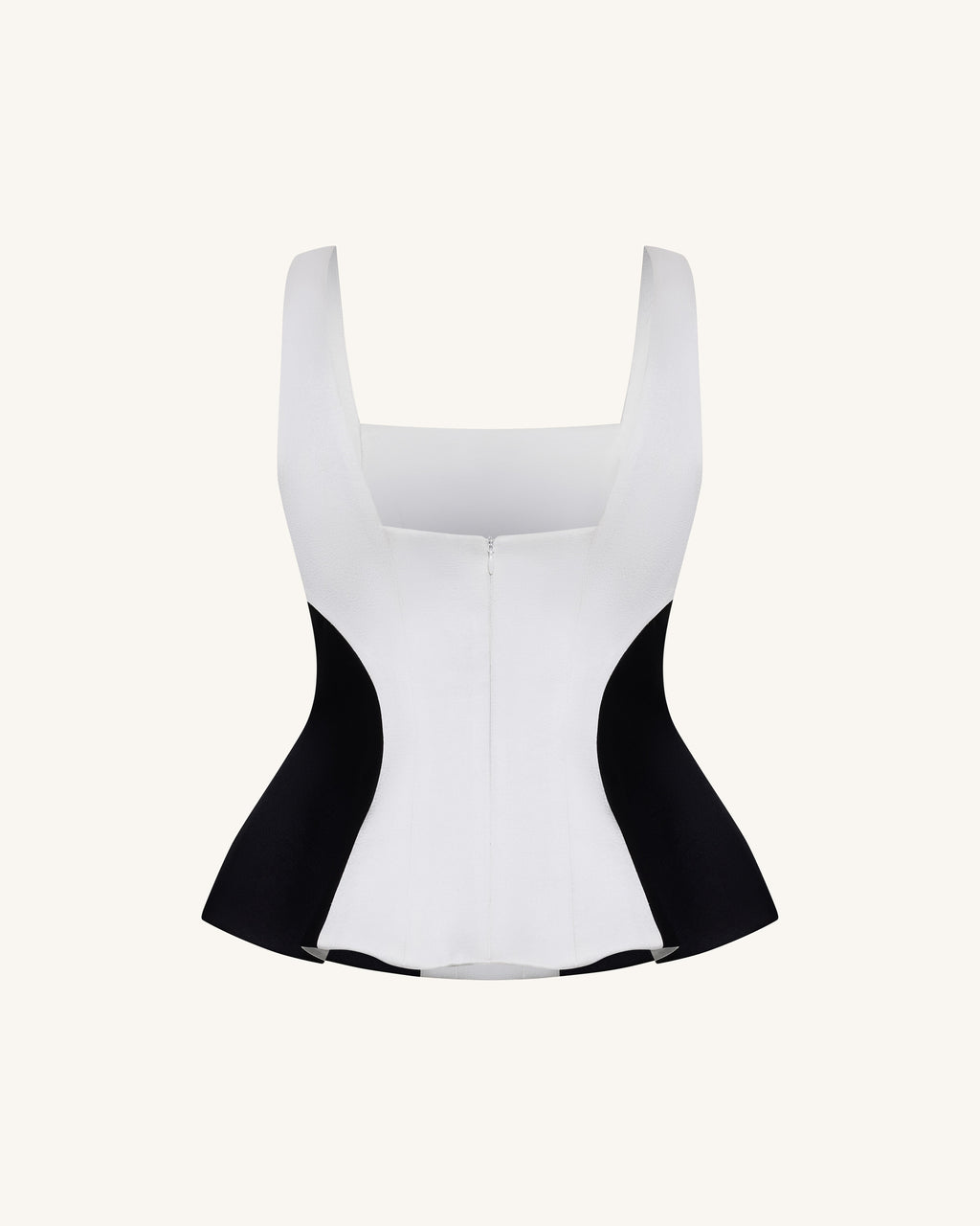 Monochrome Paneled Square-Neck Peplum Top - Black