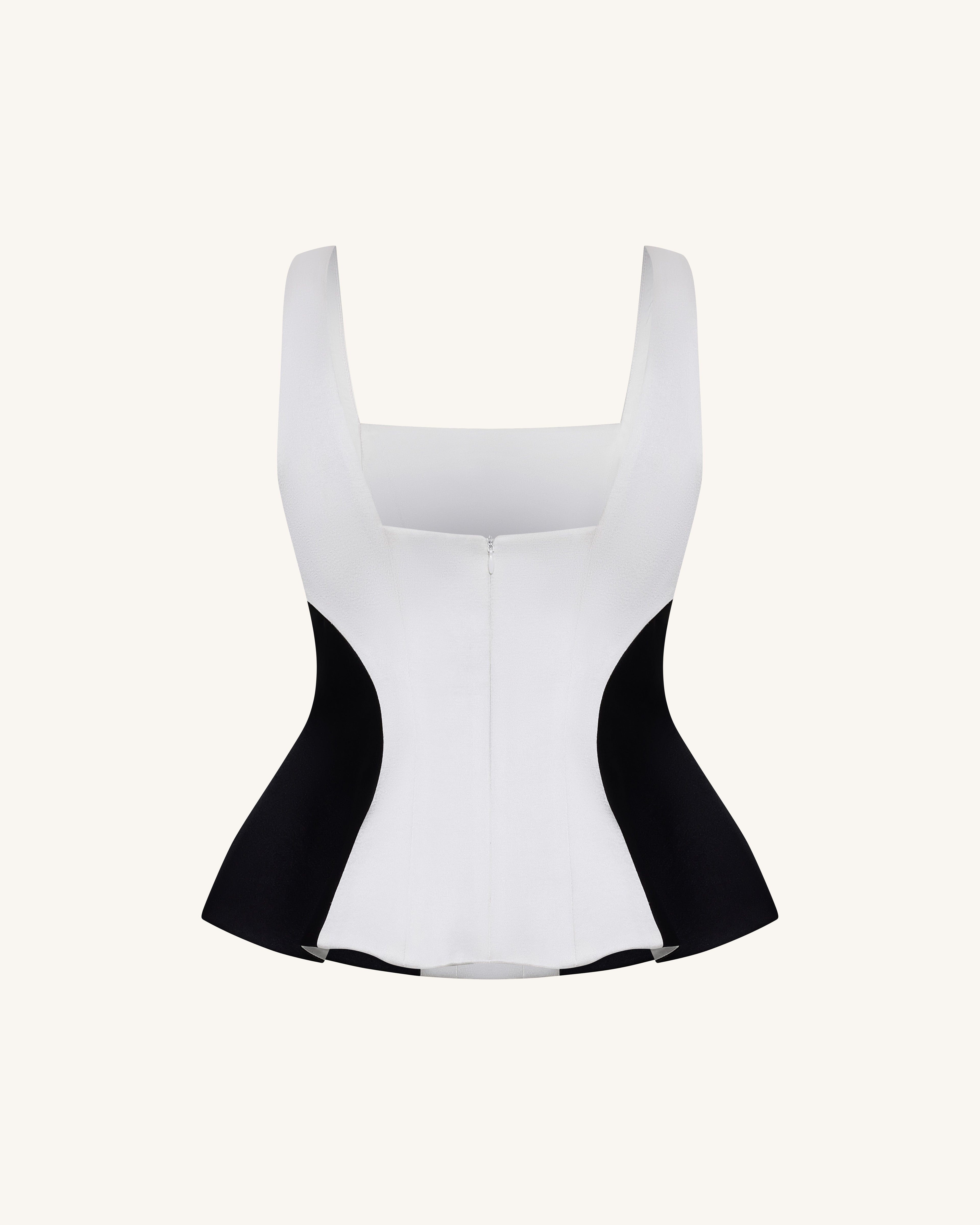 Monochrome Paneled Square-Neck Peplum Top - Black