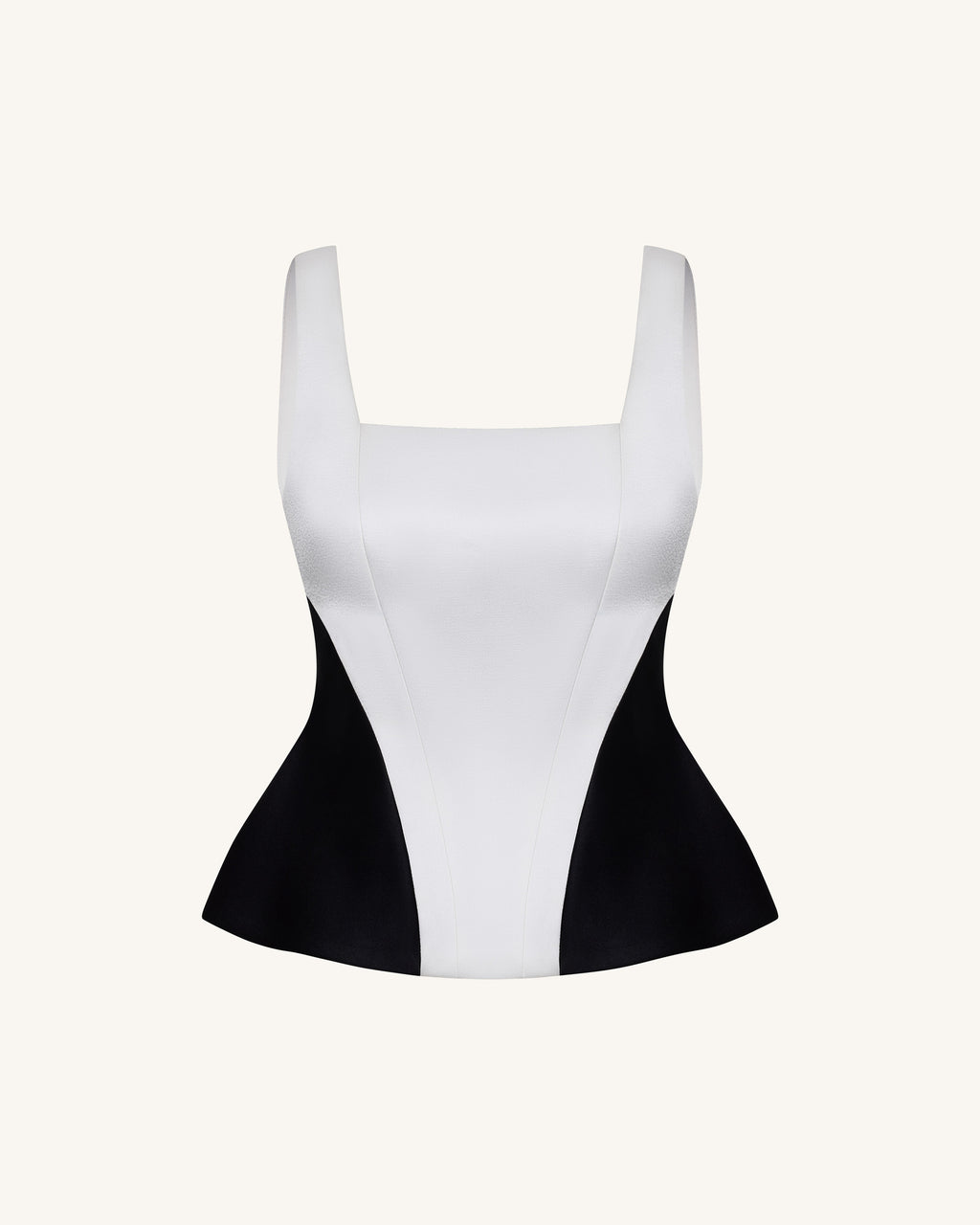 Monochrome Paneled Square-Neck Peplum Top - Black