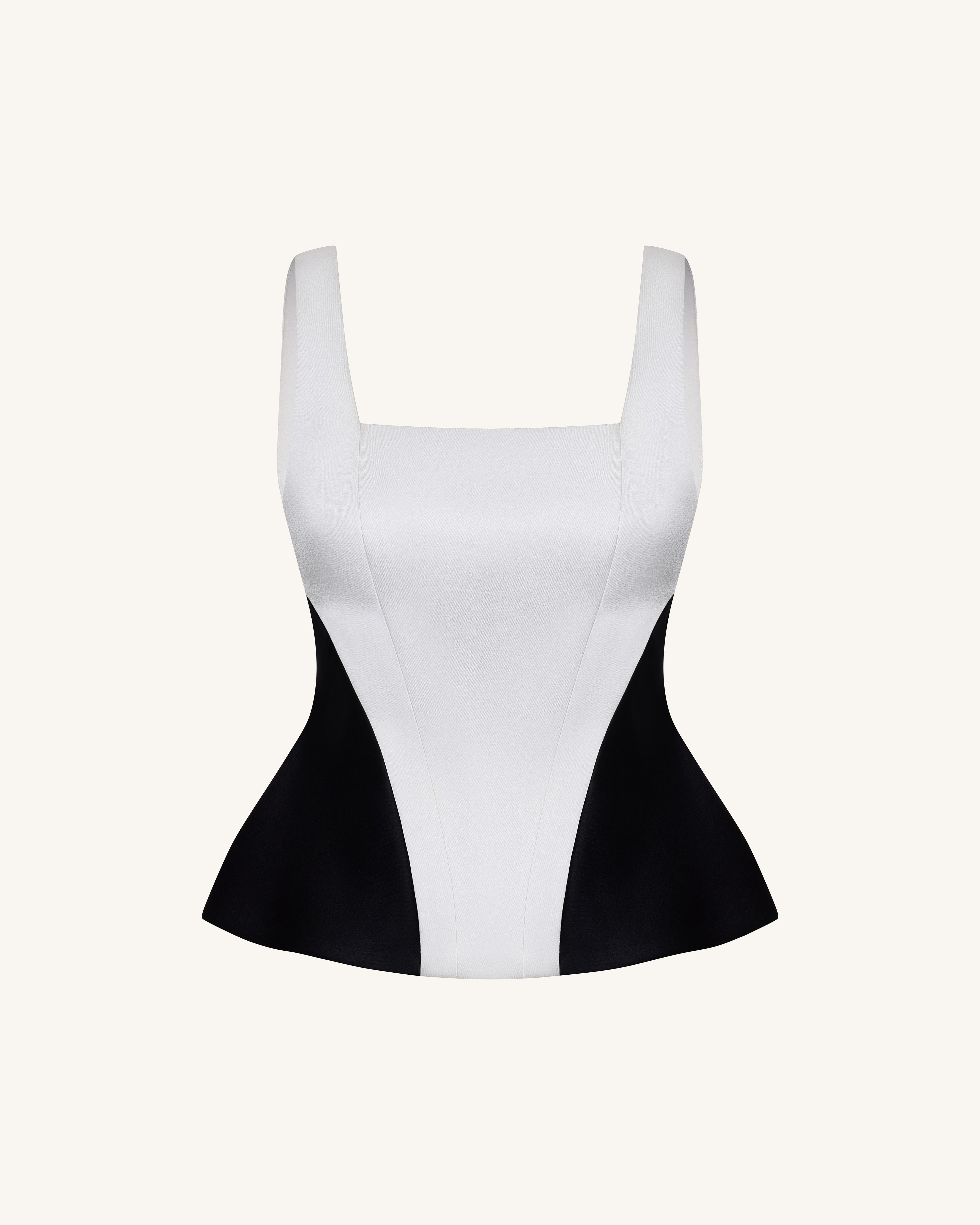 Monochrome Paneled Square-Neck Peplum Top - Black
