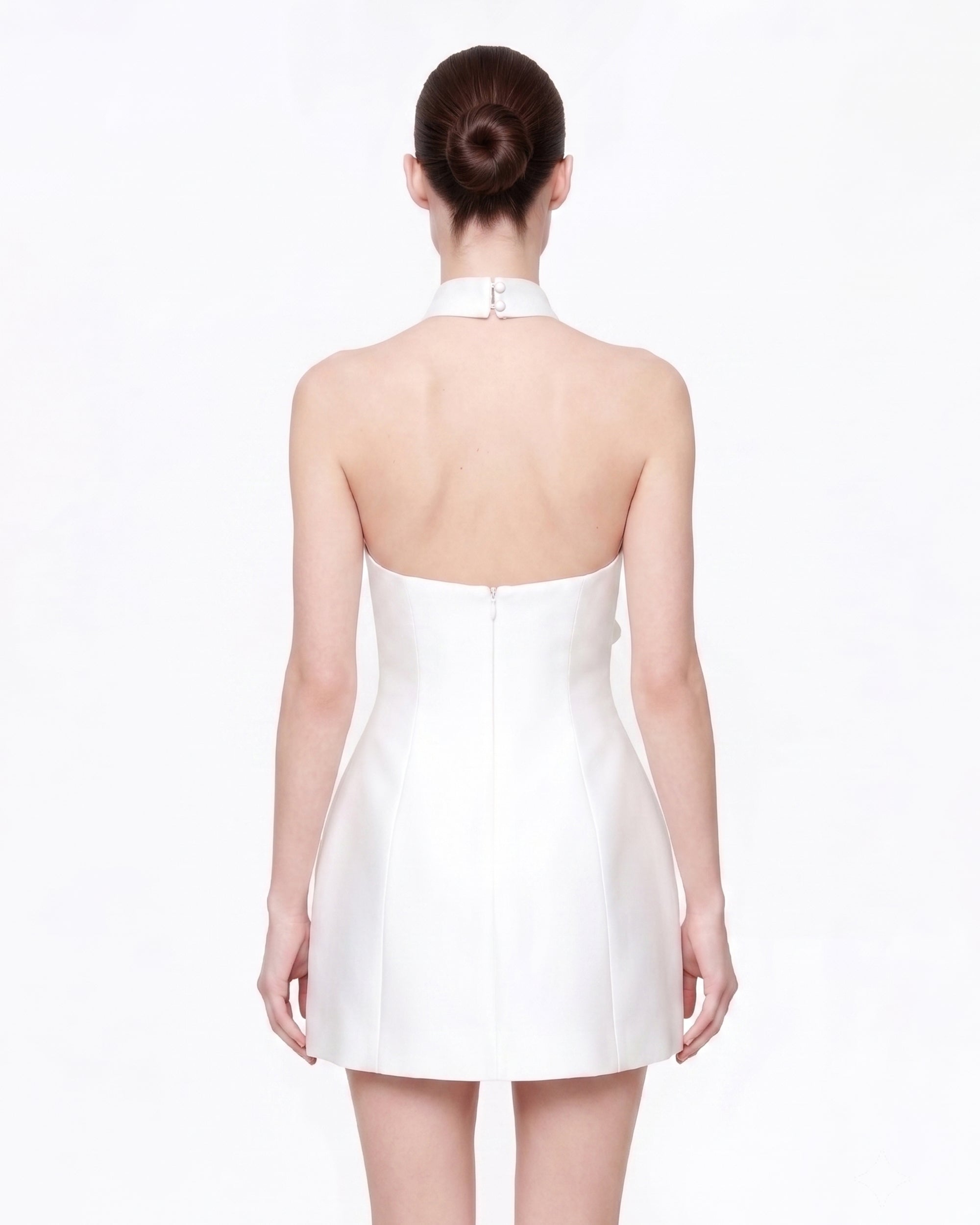 3D Floral Halter Mini Dress - White