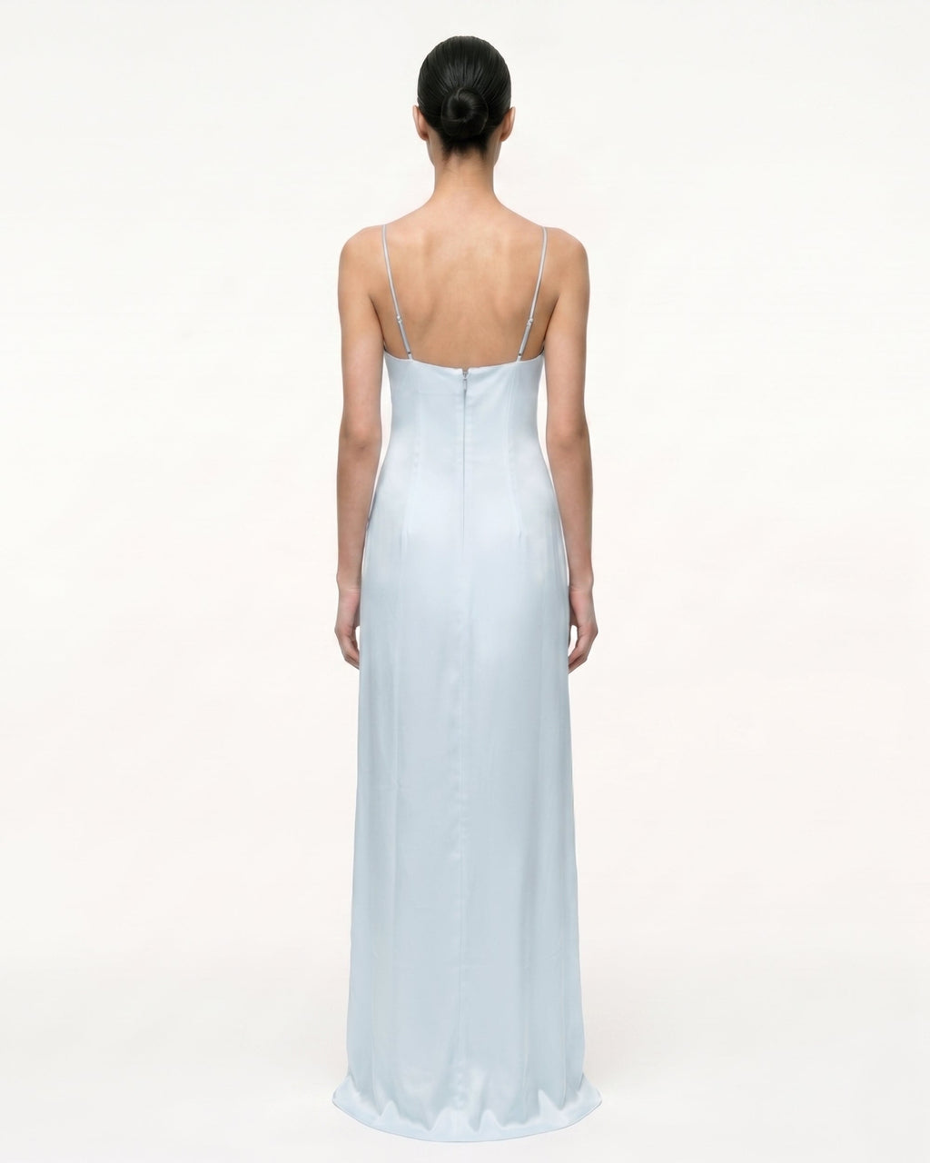 Iris Motif Satin Slip Gown - Light Blue