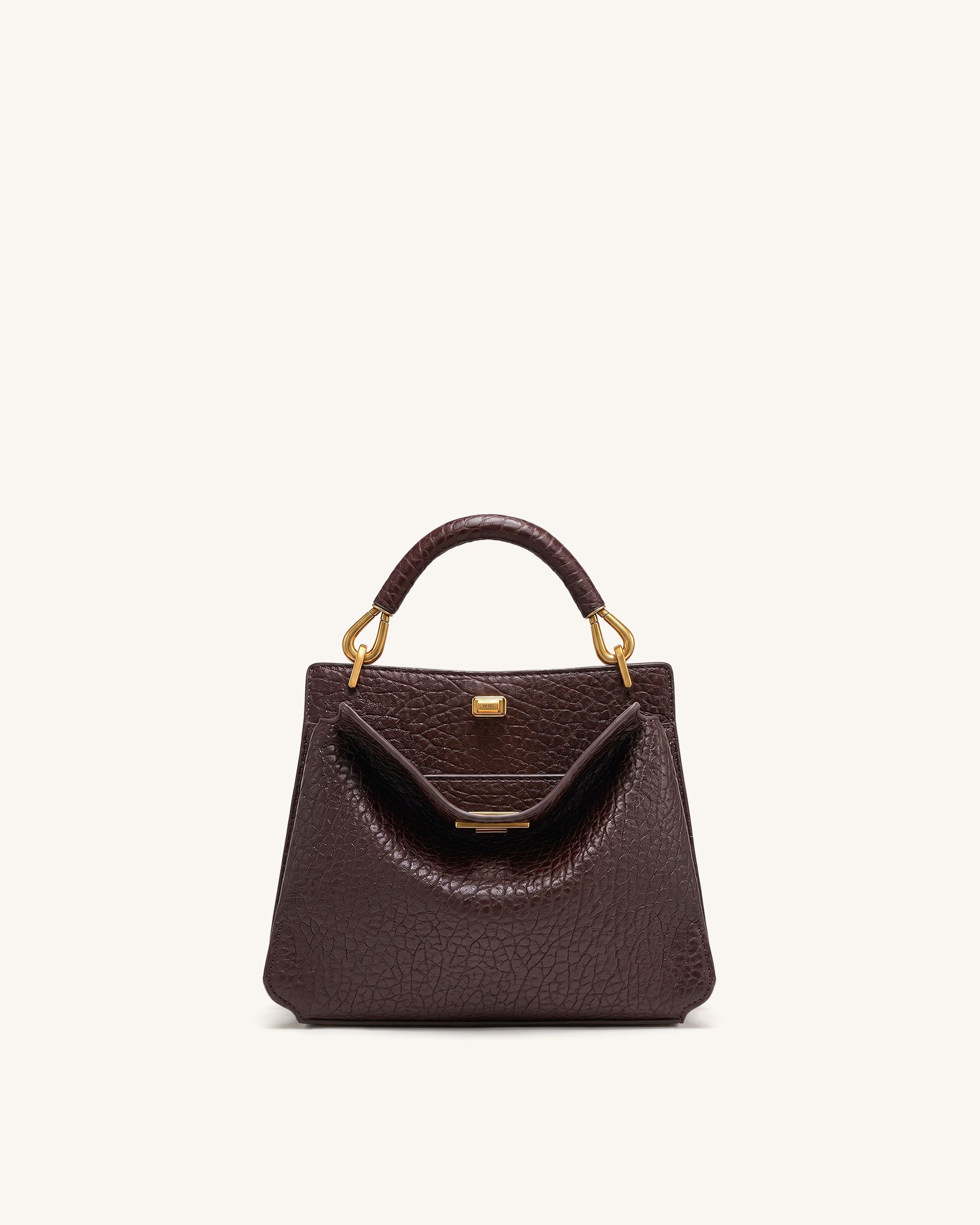Lucia Elephant-Effect Top Handle Bag - Dark Brown