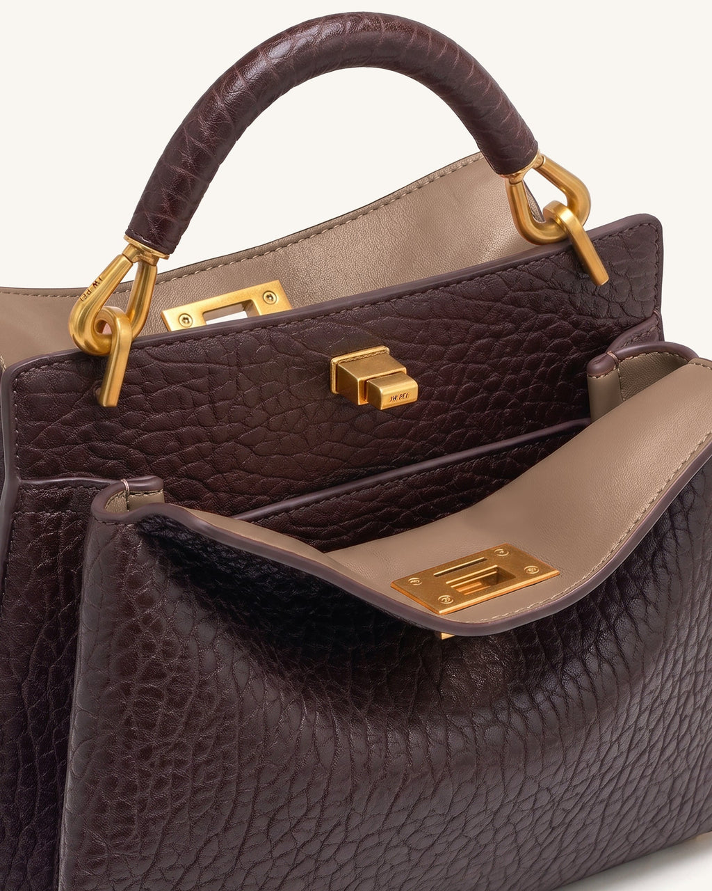 Lucia Elephant-Effect Top Handle Bag - Dark Brown