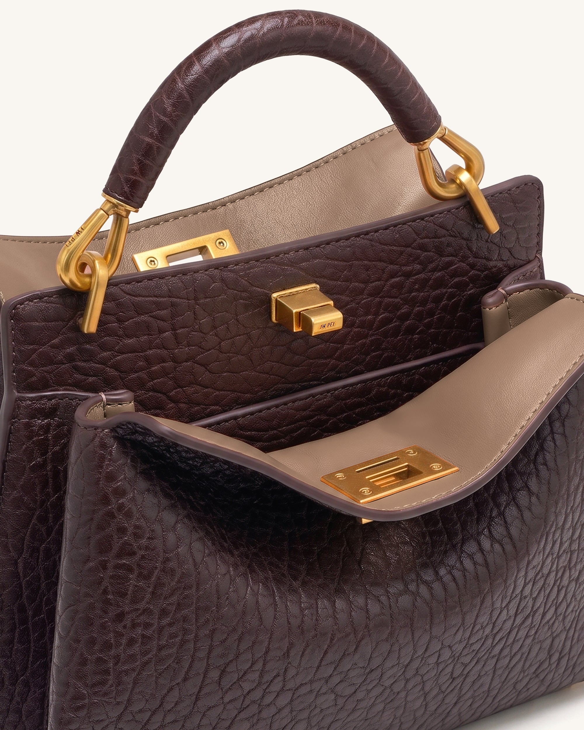 Lucia Elephant-Effect Top Handle Bag - Dark Brown