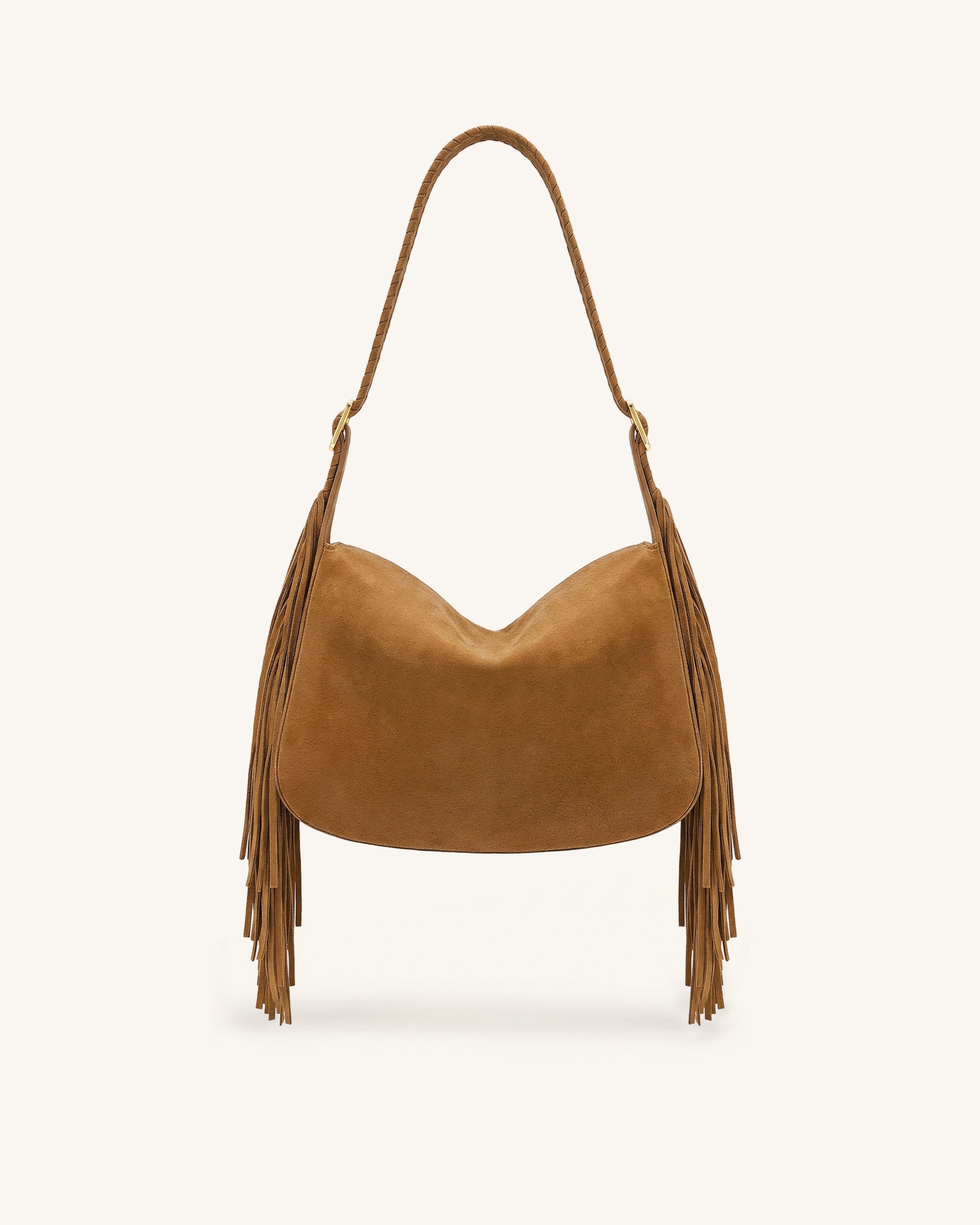 Avery Fringe Faux Suede Shoulder Bag - Brown