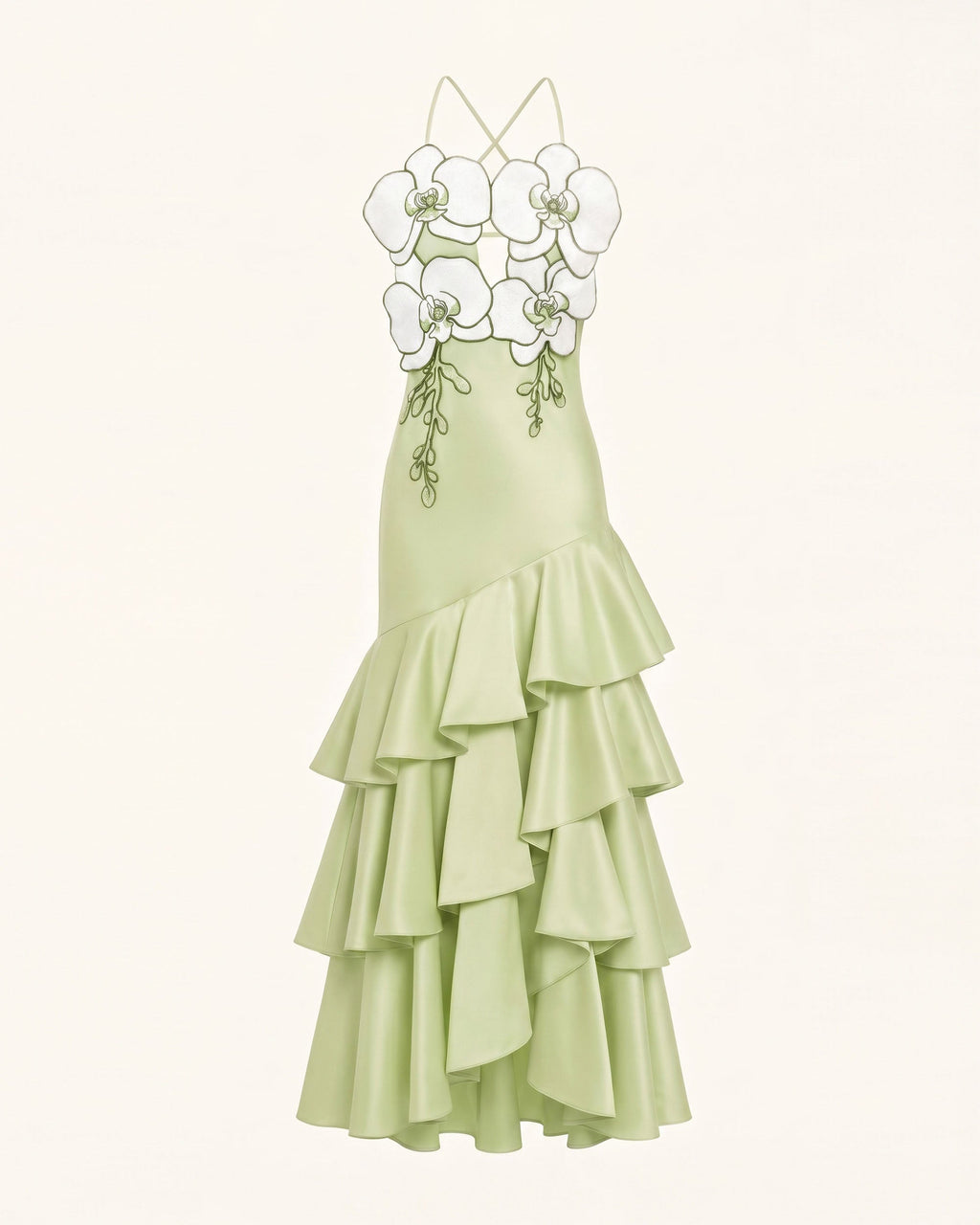 Orchid Embellished Ruffle Midi Dress - Light Green