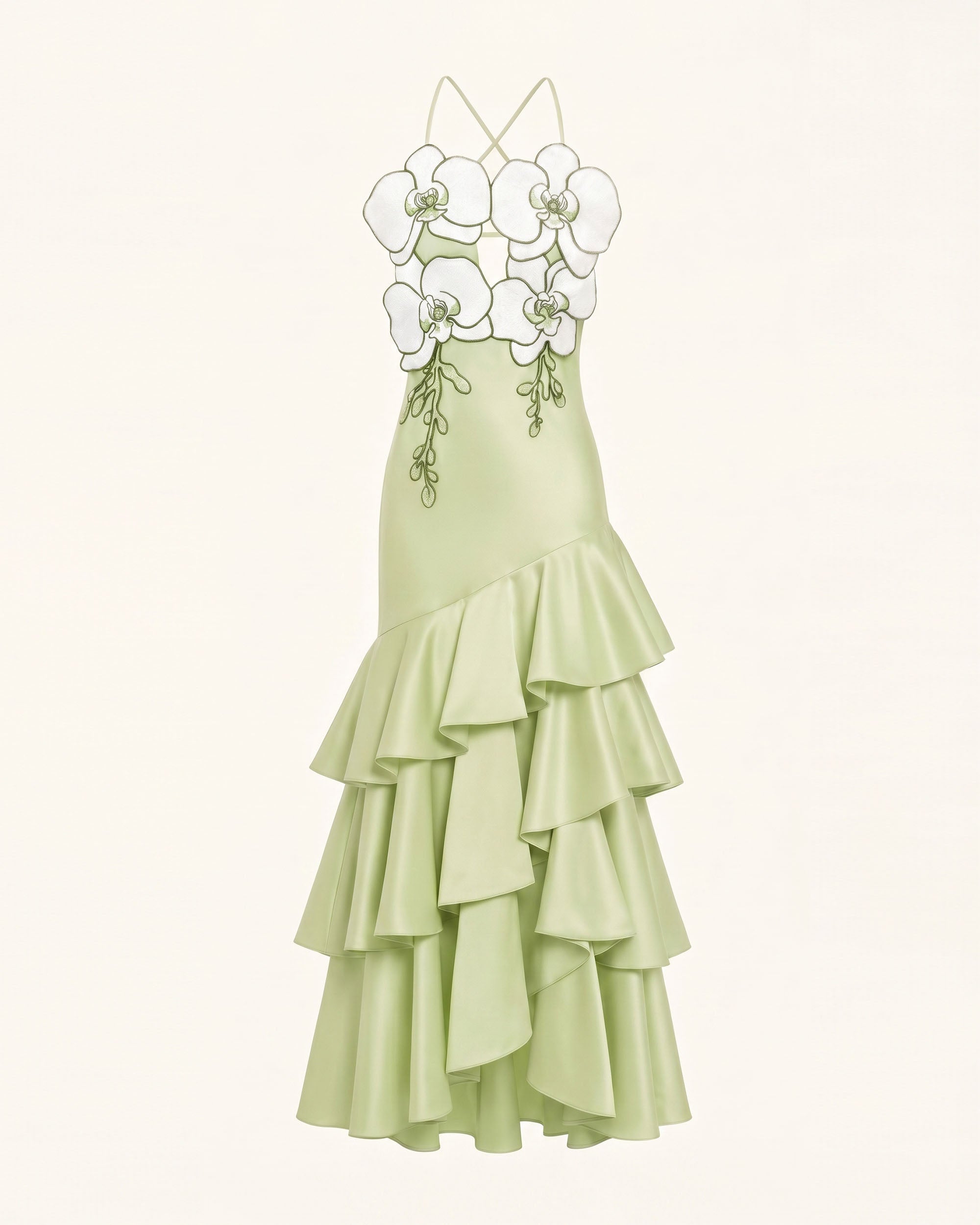 Orchid Embellished Ruffle Midi Dress - Light Green