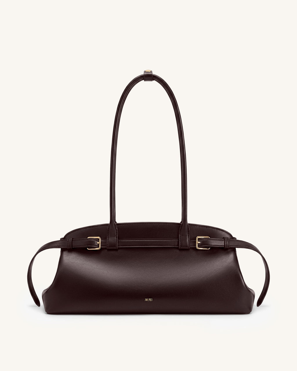 Arden Belt Detail East-West Shoulder Bag - Dark Brown