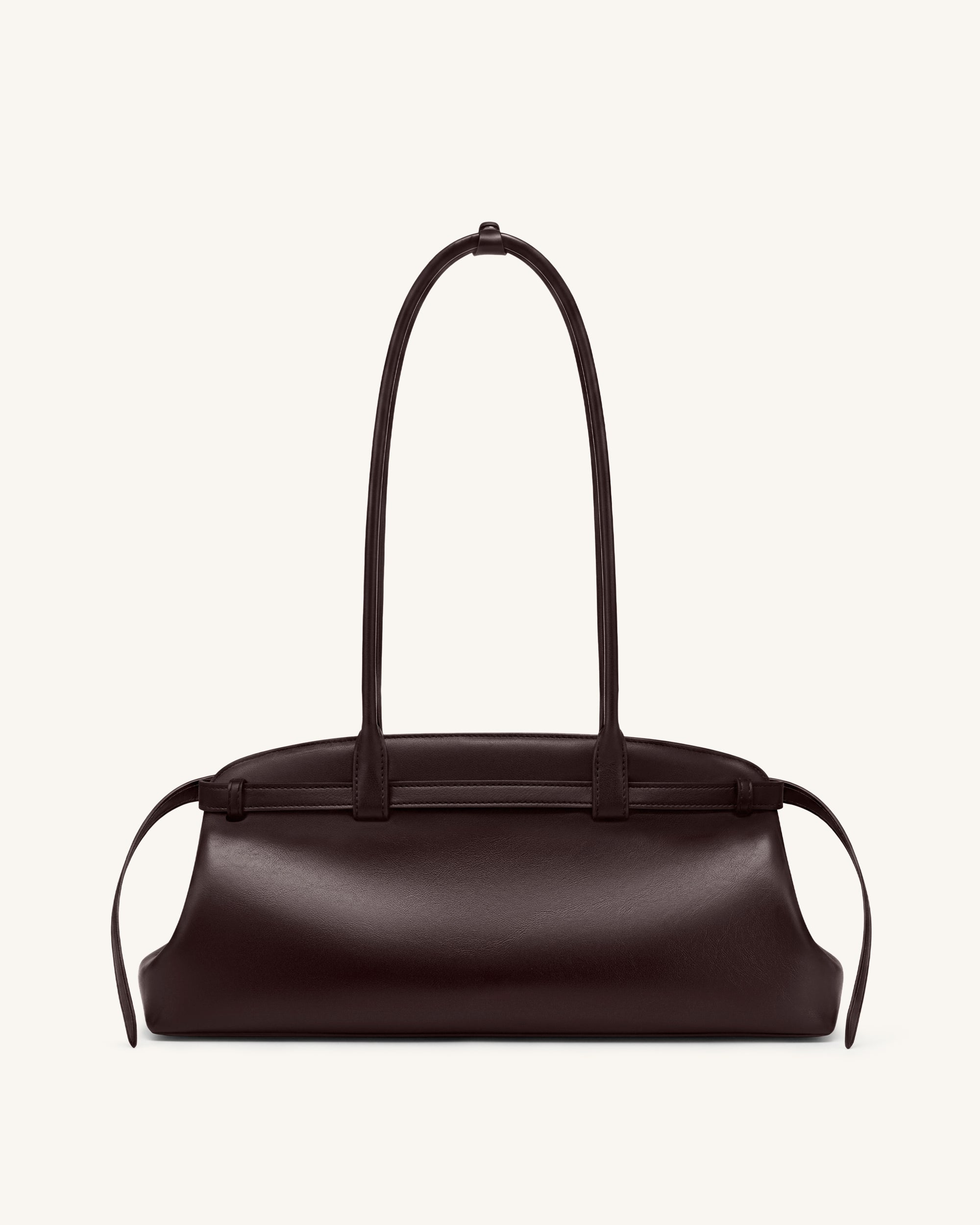 Arden Belt Detail East-West Shoulder Bag - Dark Brown