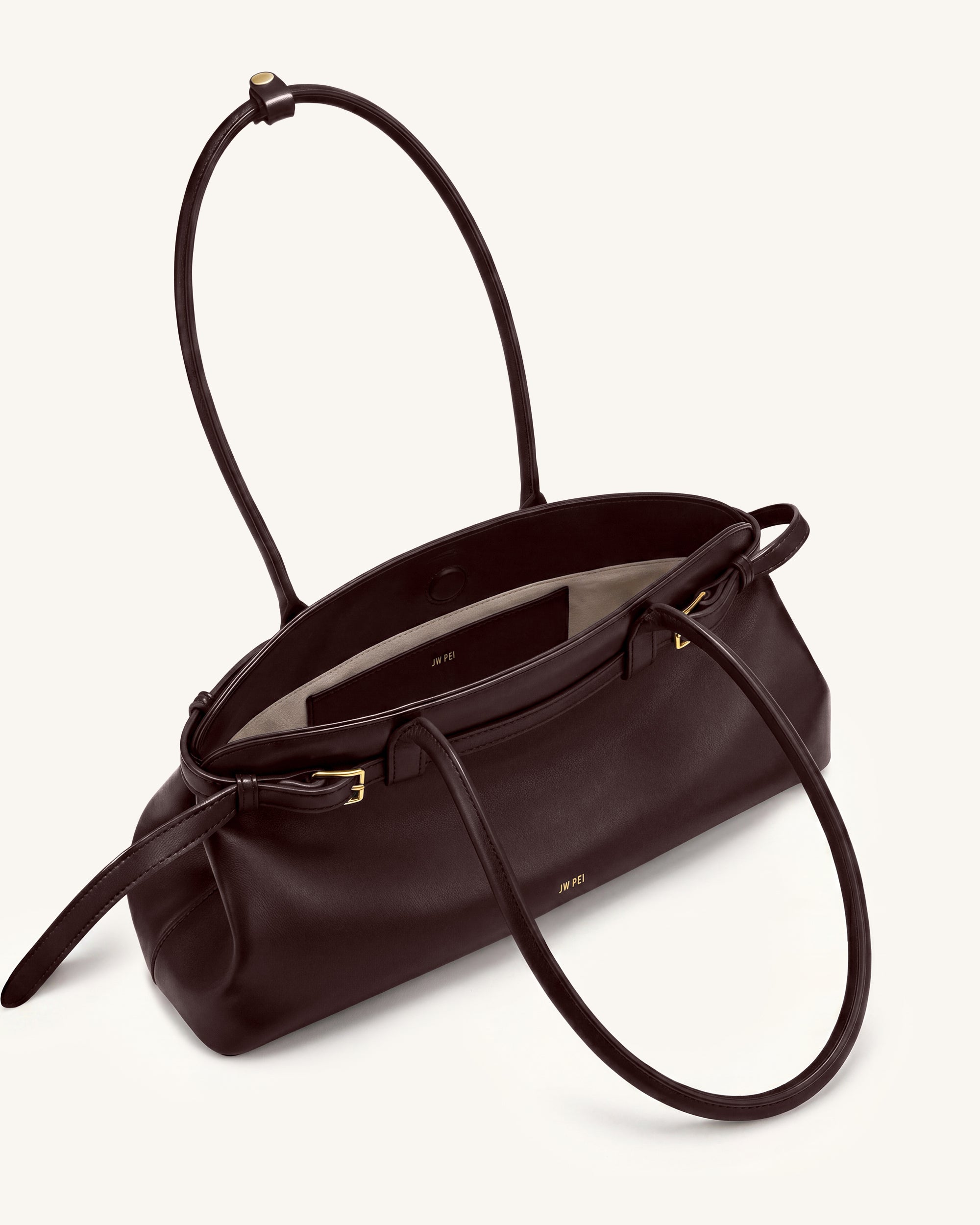 Arden Belt Detail East-West Shoulder Bag - Dark Brown